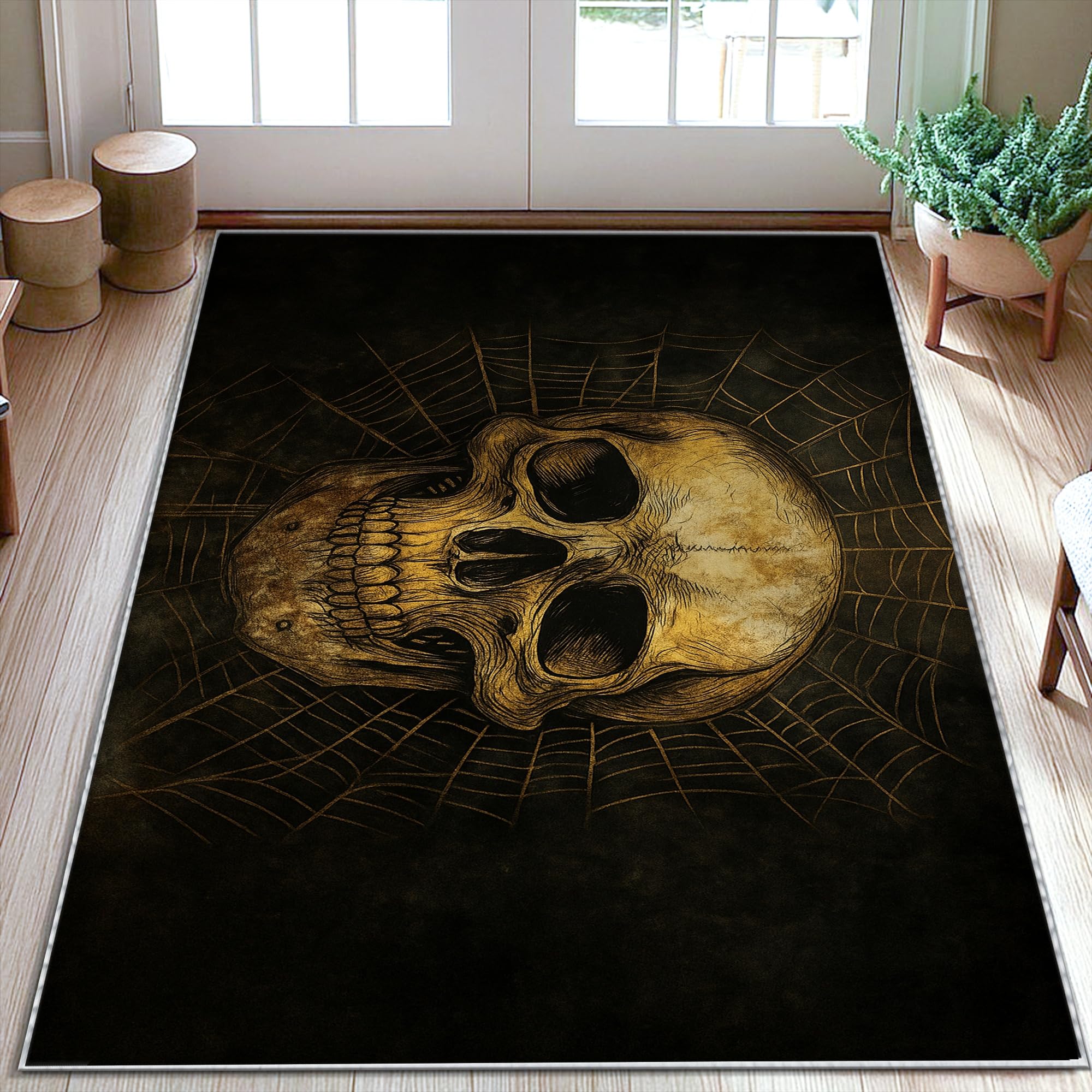 Tapis tête de mort gothique pour entrée et chevet à motif Halloween