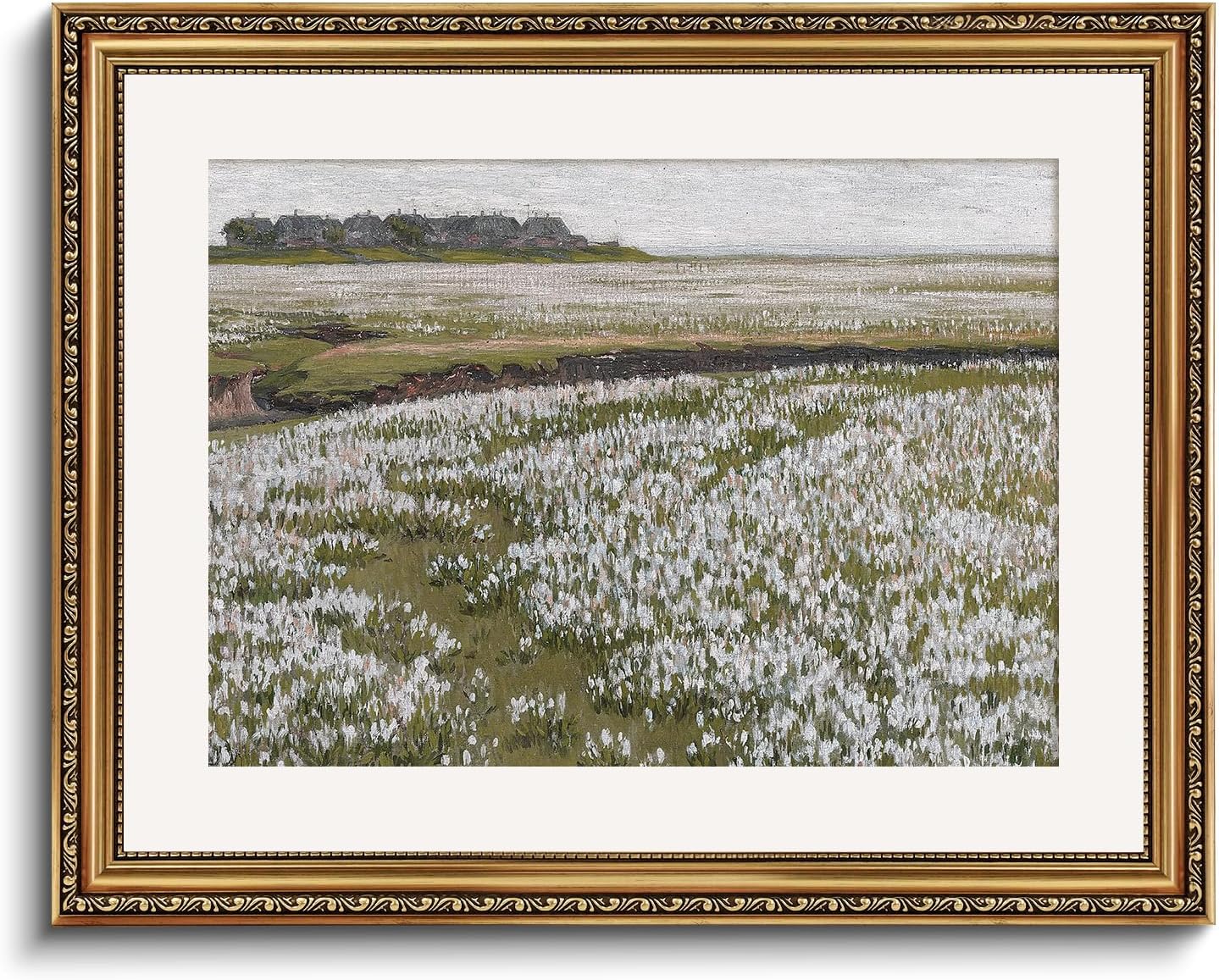 InSimSea Retro Gold Framed Wall Art, Home Room White Flowers Grassland Vintage Wall Decor, Canvas Print Artwork, Farmhouse Country Decor, Antique Picture Frame Floral Paintings, 16x20 Inch Halligblüte 20L" x 16W"