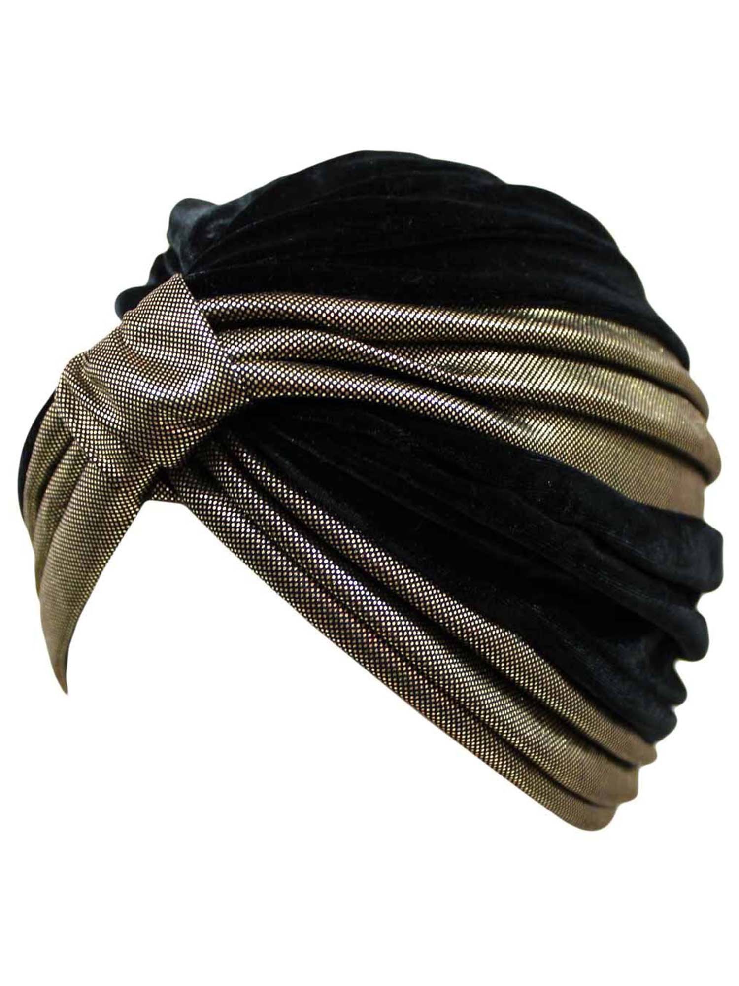 Black & Gold Velour Fashion Turban Head Wrap Black