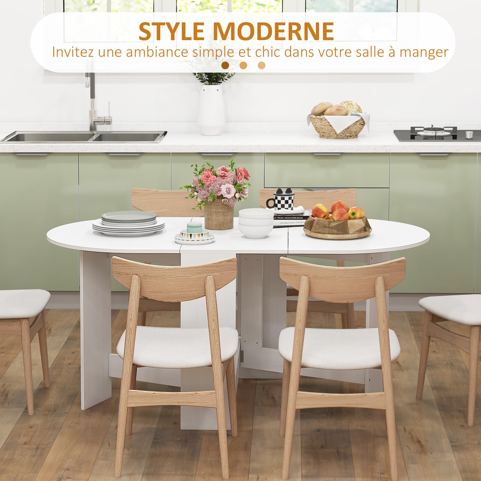 HOMCOM Table à Manger Pliante jusqu'à 6 Personnes Blanc | Table Pliante Cuisine Ovale, pour Petits Espaces, Salle à Manger