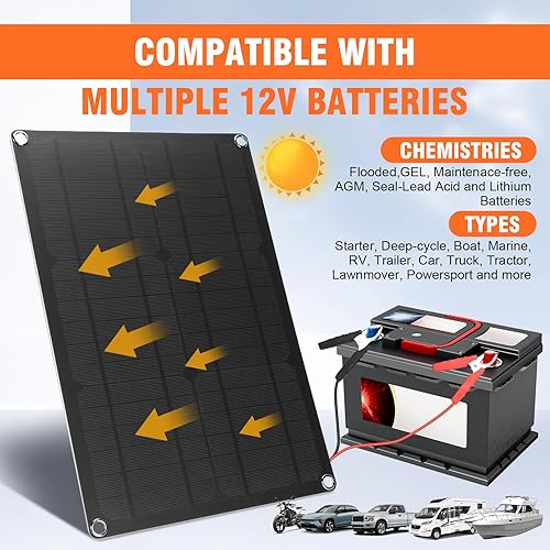 Miniatura 4 de Cargador de batería de panel solar de 20 W 12 V, kit de alimentación de panel solar de 12 V con cables de conversión SAE para automóvil, RV, barco,