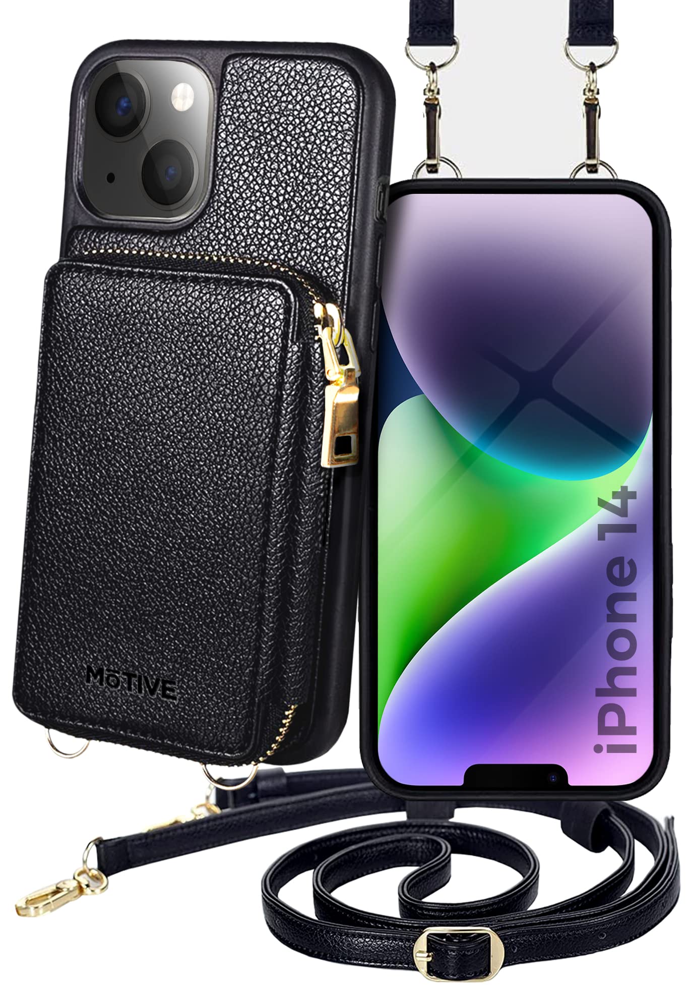 MOTIVE for iPhone 14 Wallet Case, Designed in New York, Crossbody Phone Case for Apple iPhone 14, Zipper Purse Case Wallet with RFID Blocking Card