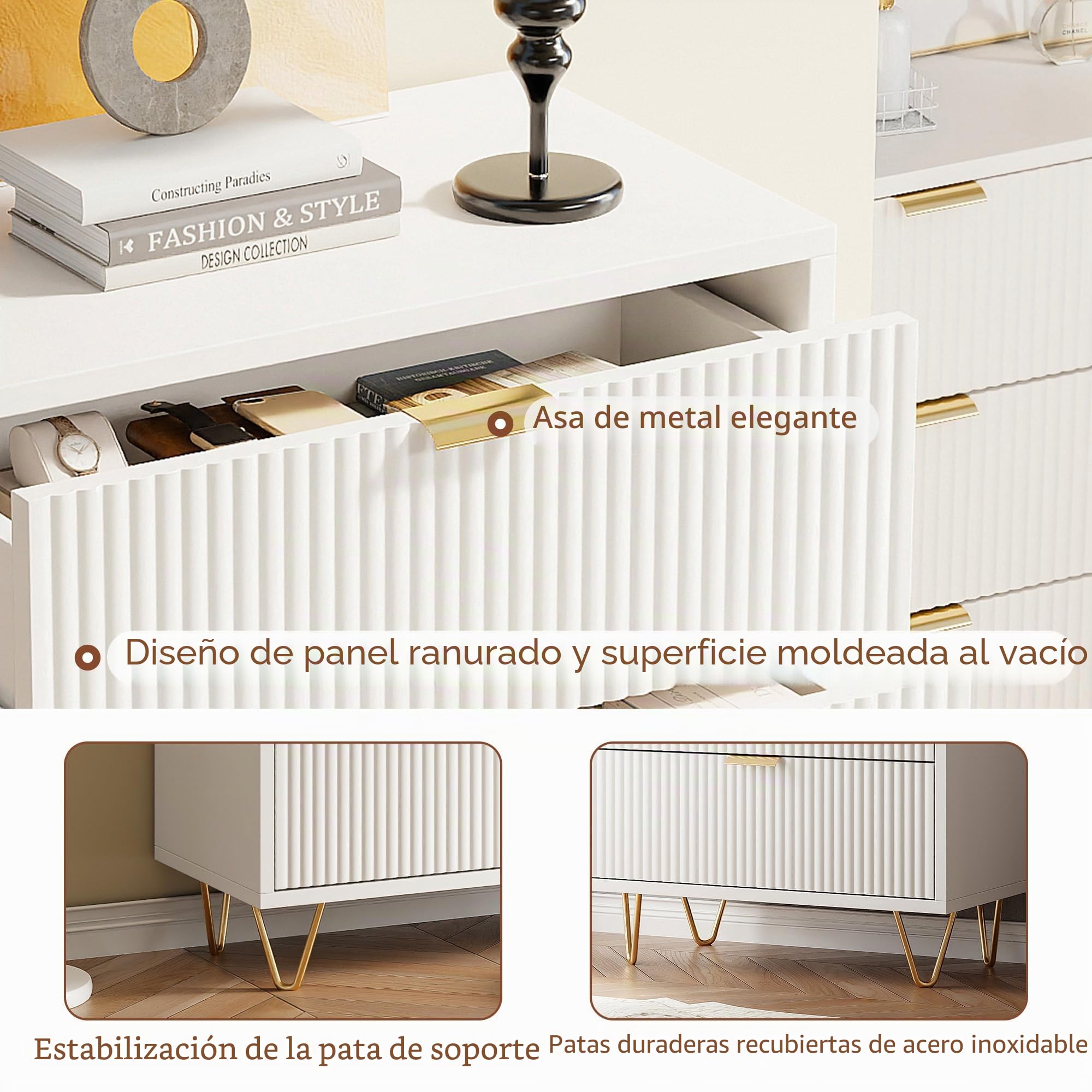 Cómoda blanca con 4 cajones, cómoda para dormitorio adulto, mueble de almacenamiento de madera, tocador, aparador de almacenamiento, mueble cajón para pasillo, dormitorio, salón, cuarto de