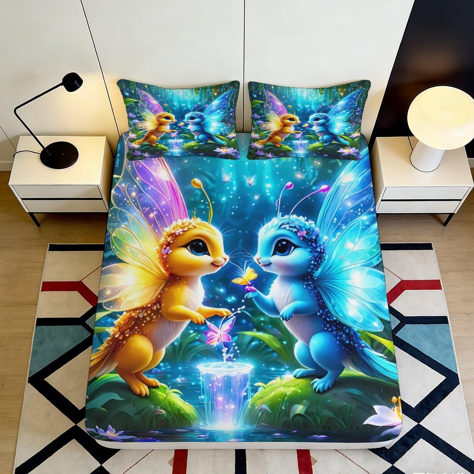 3D Printed Fantasy Fairy Dragon Fitted Sheet Microfiber Soft Anti-Slip Bed Cover for Bedroom Decor Dorm Mattress Protection 90x200x25cm
