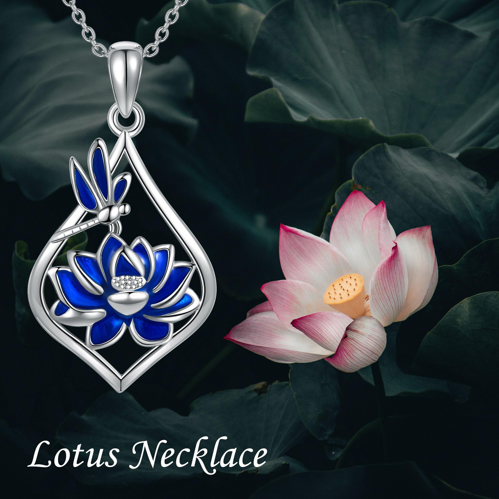 ONEFINITY Collana con ciondolo a forma di fiore di loto, in argento Sterling, ideale come regalo per guarigione buddista