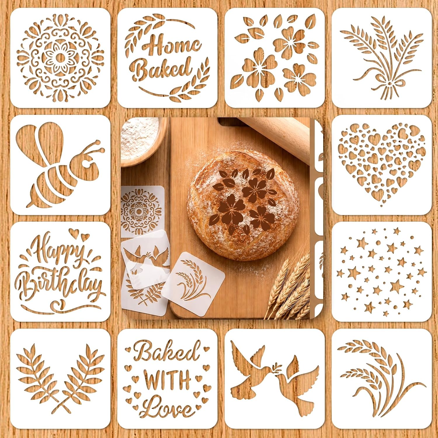 12PCS Sourdough Stencils 5.9 X 5.9 Inch Cookie Stencil