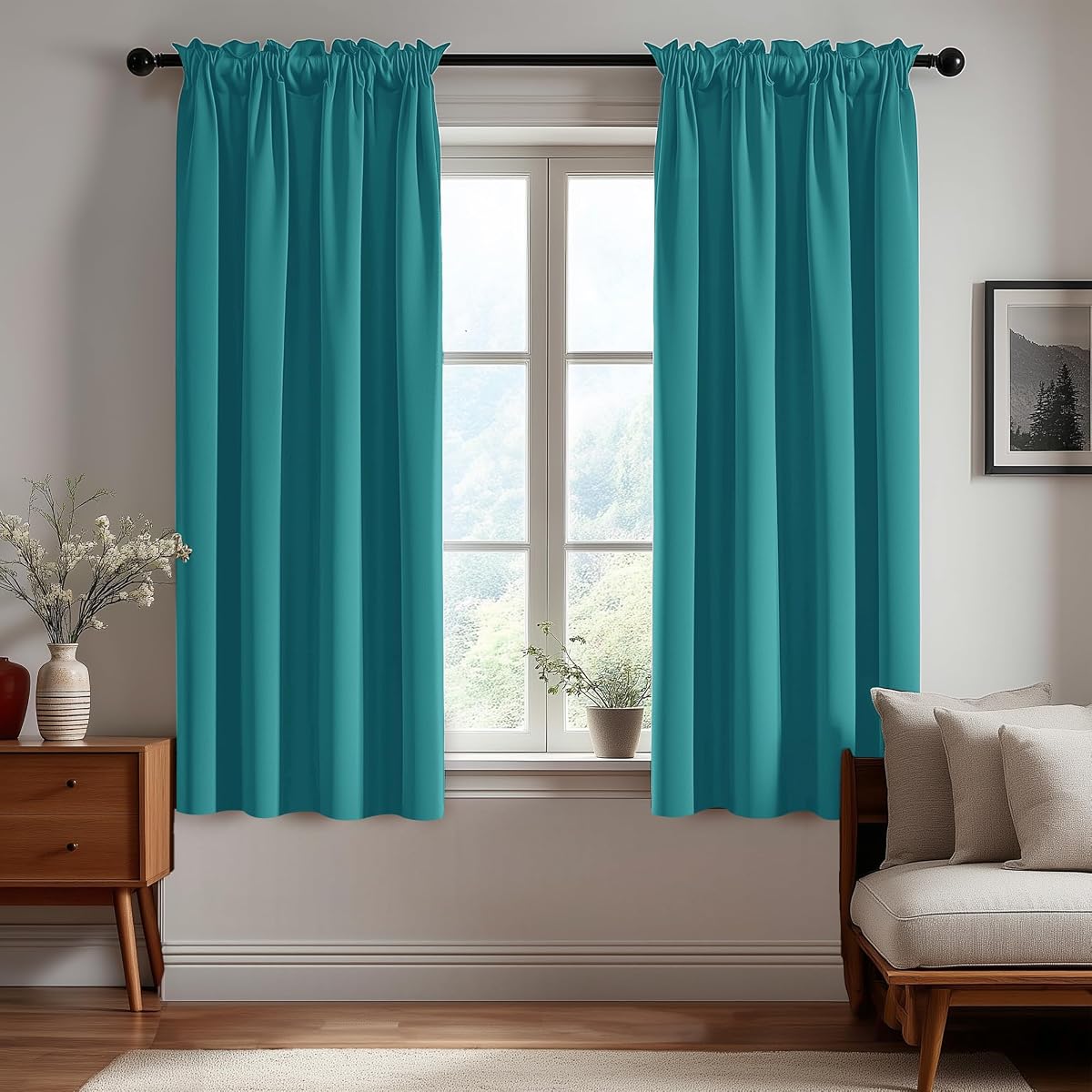 Deconovo Black Out Curtains 63 Inches Long for Living Room and Bedroom | Blackout Curtains, Window Curtains & Drapes, Room Darkening, Rod Pocket, 2 Panels Set, Turquoise, 52 x 63 Inch