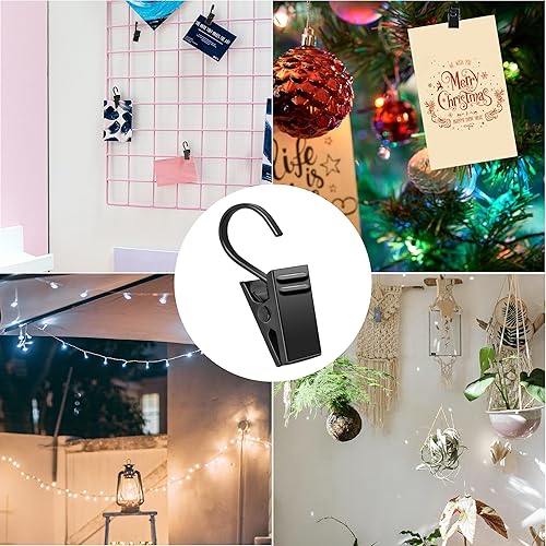 Miniatura 7 de Clips negros para colgar cortinas, clips de gancho para decoración del hogar para sostener fotos, exhibición de manualidades, tira de luces de