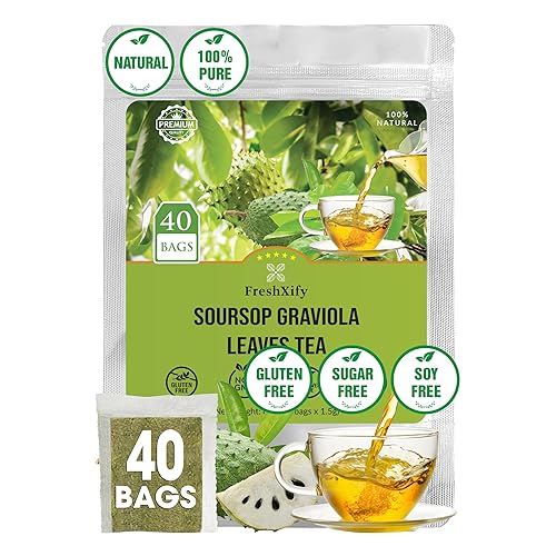 Miniatura 1 de FreshXify 40 bolsas de té de guanábana de primera calidad - Hoja de graviola 100% natural  Hoja Guanabana  Té de Guyabano - Sin cafeína, sin OMG -