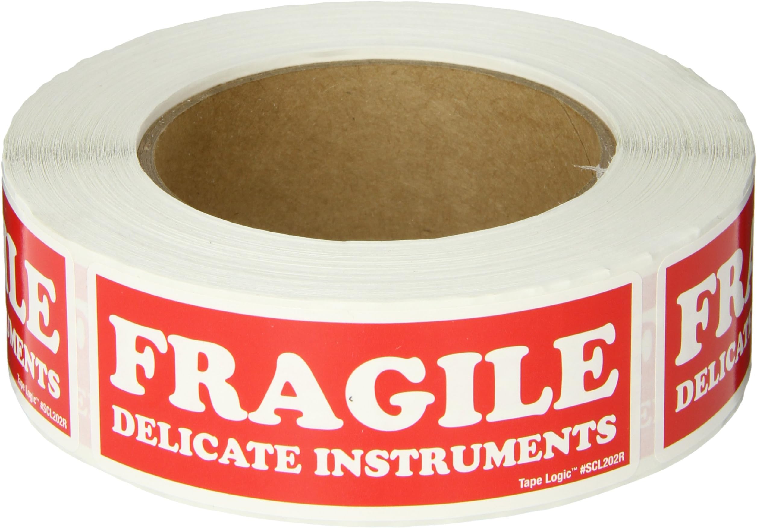 Aviditi Tape Logic 1 1/2" x 4","Fragile Delicate Instruments" Red/White Warning Sticker, for Shipping, Handling, Packing, and Moving (1 Roll of 500 Labels)