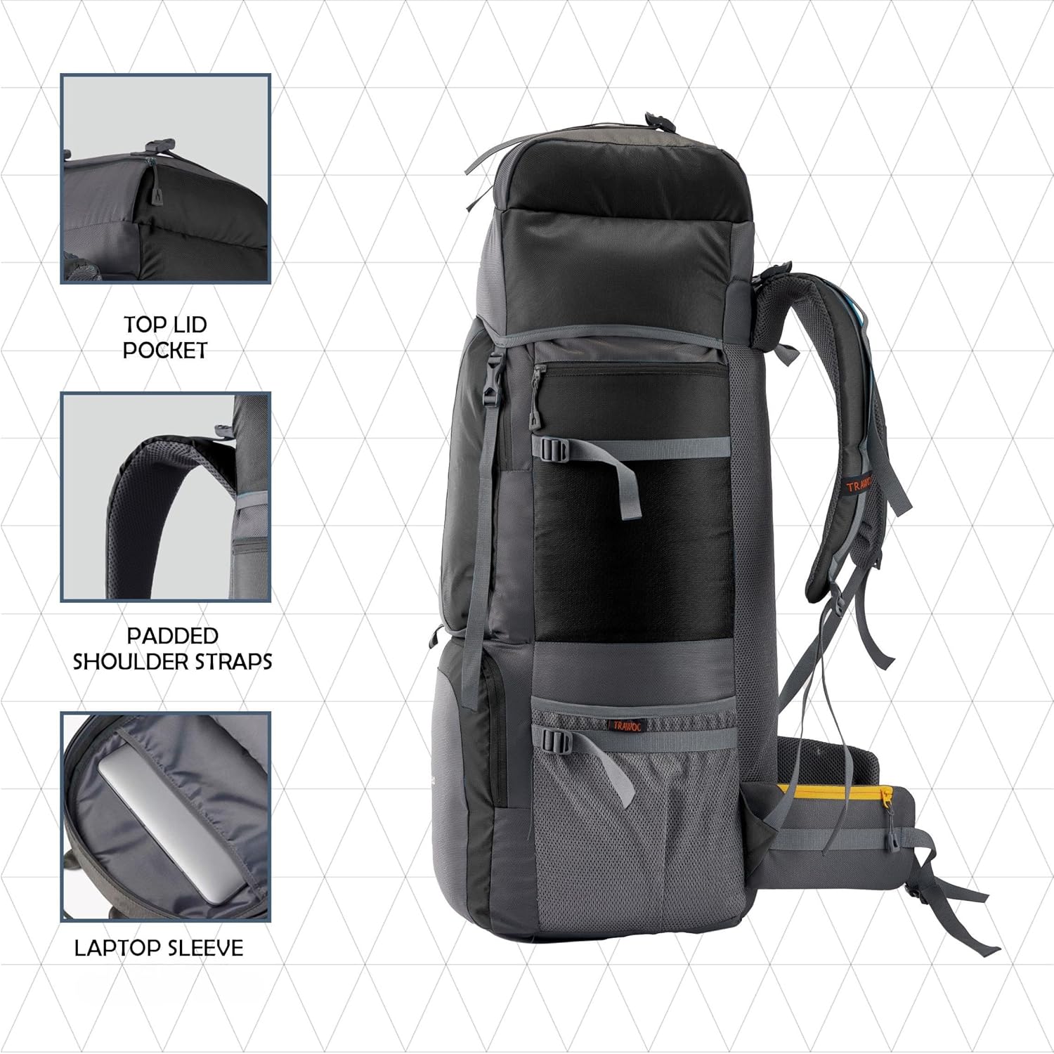 TRAWOC STONEX 60 Ltr Travel Backpack Trekking Rucksack bag for Men & Women Travel Camping Hiking Backpack