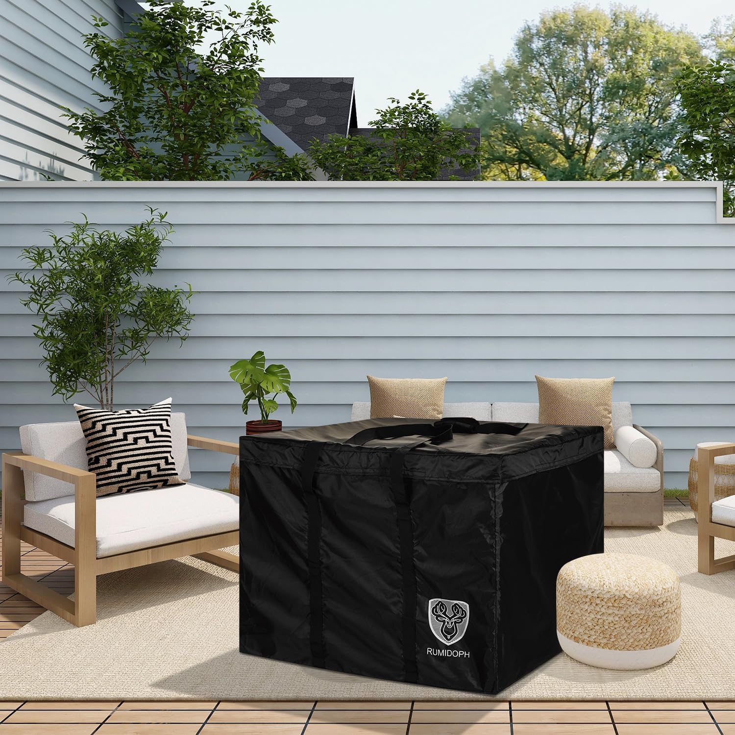 Outdoor Cushion Storage Bag Waterproof Square Large Patio Storage Bags with Zipper for Outdoor Furniture Cushion, 32 x32 x24IN