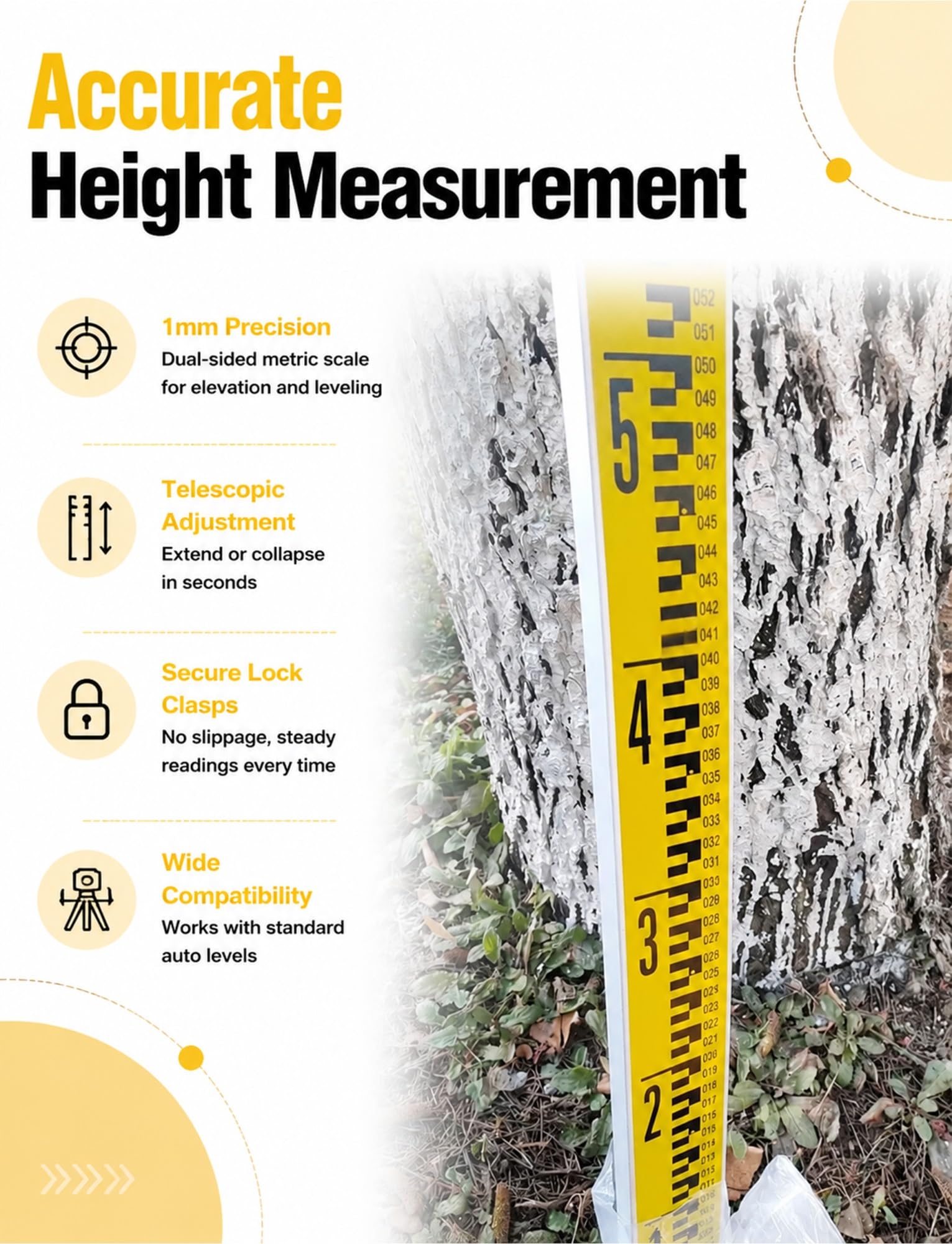 Vara telescópica de Aluminio con trípode para topografía y construcción.