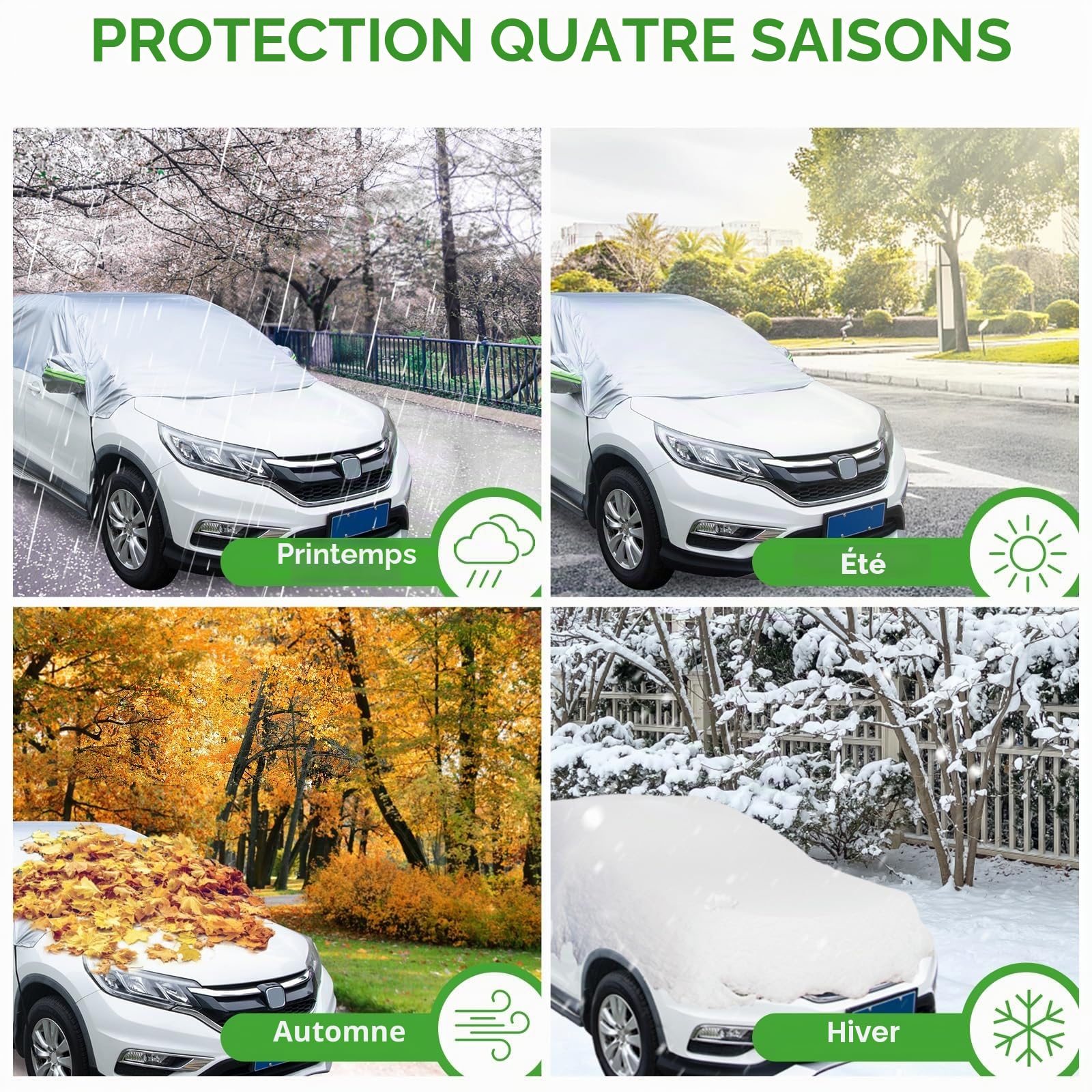 Ninonly Demi Housse de Voiture Universelle en Tissu Oxford 210D - Protection Imperméable pour SUV et Auto, Anti-Givre, Argent (Jusqu'à 4.5-5.5M)