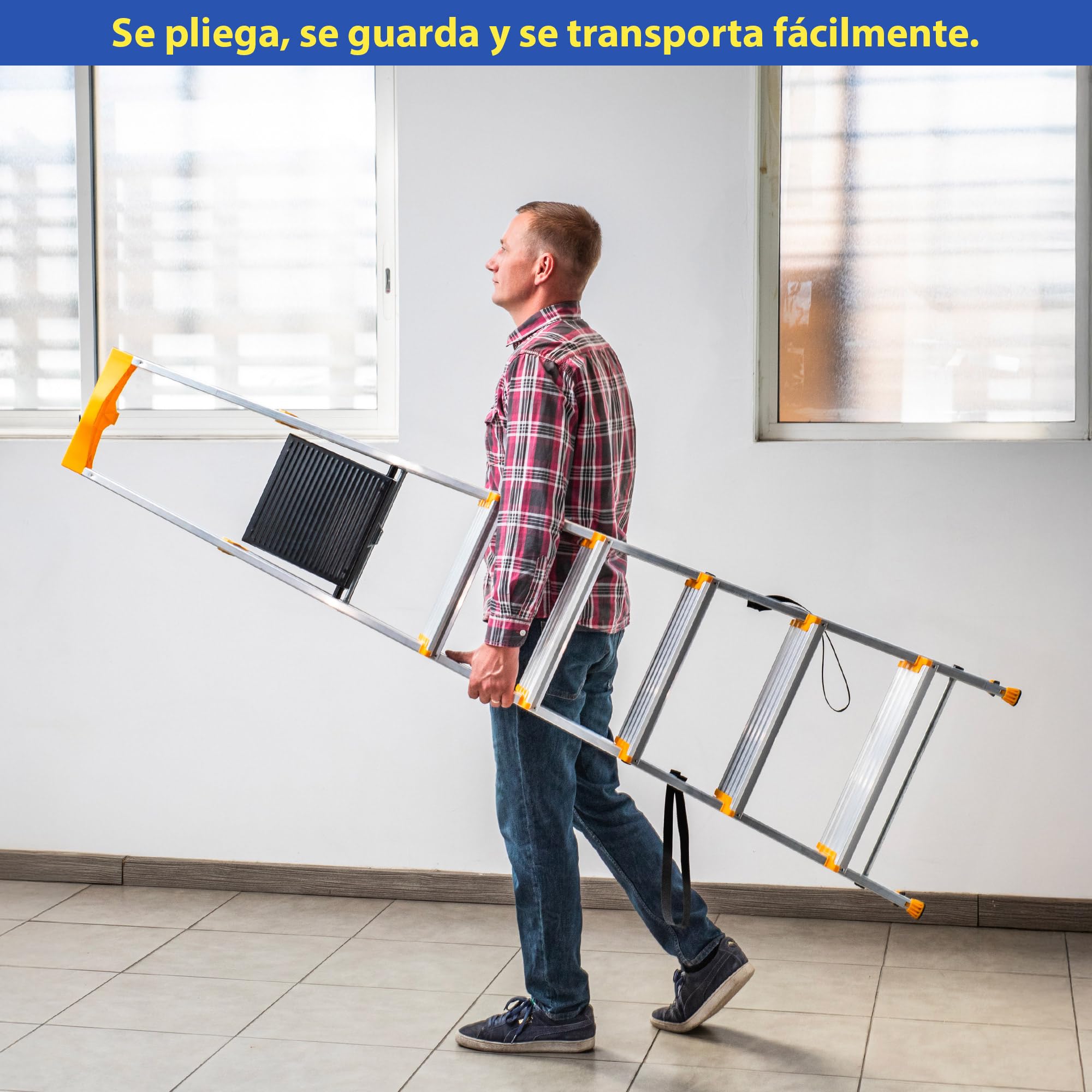 HOSTRÖM Escalera de 6 peldaños en Aluminio, Plegable y Segura, Bandeja portaherramientas, peldaños Anchos 12 cm, Uso doméstico y Pro, garantía 5 años.