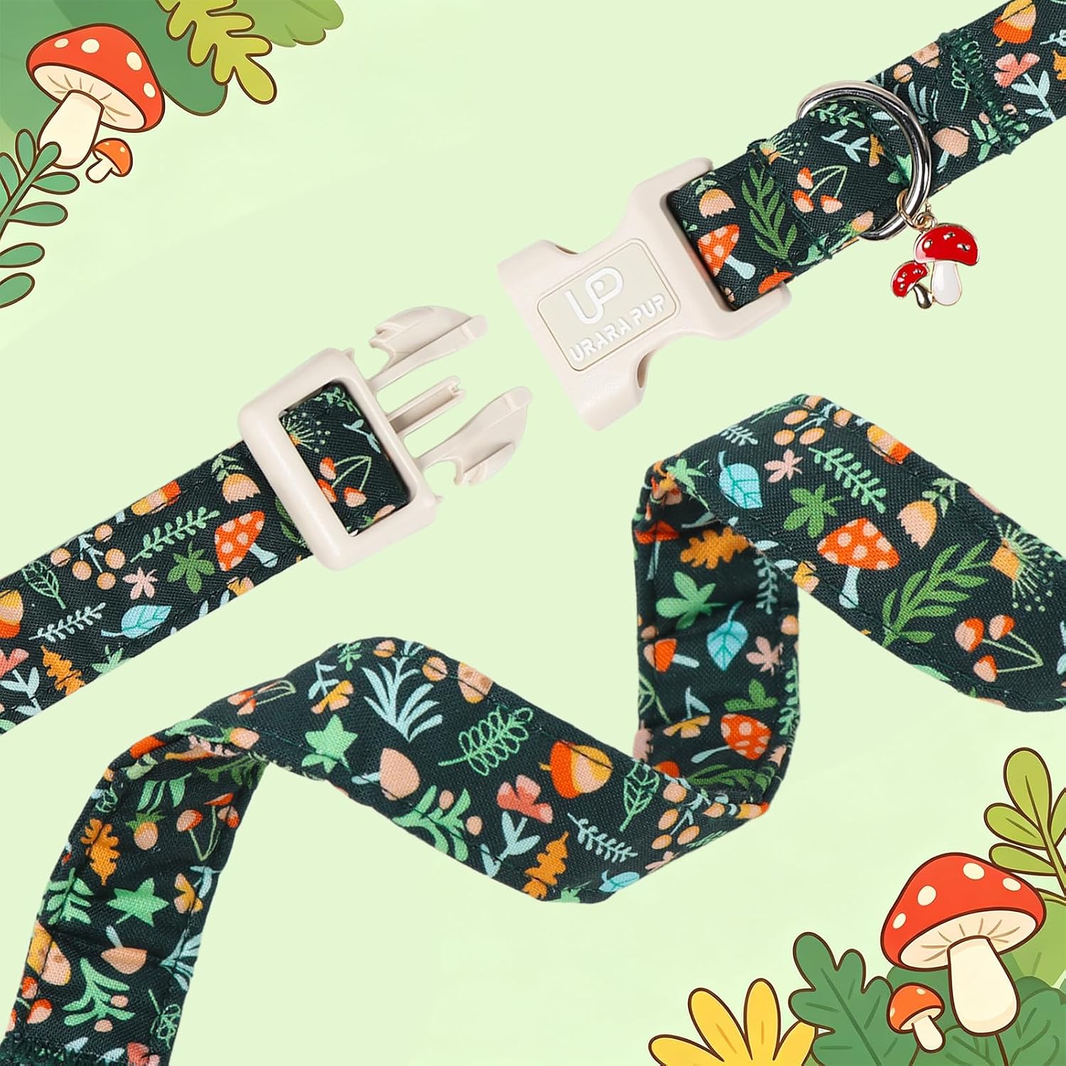 Woodland Mushroom Dog Collar with Mushroom Charm, Adjustable Forest Botanical Fall Pet Collar for Girl Boy Dogs image 4