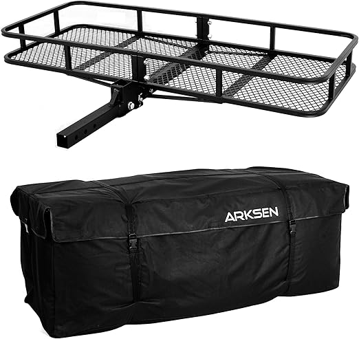 ARKSEN 60 x 25 x 6 Inch Folding Hitch Cargo Rack Carrier with Waterproof Cargo Bag, 500 Lbs Capacity Heavy Duty 2 Inch Receiver Luggage Basket for SUV Pickup Camping Traveling