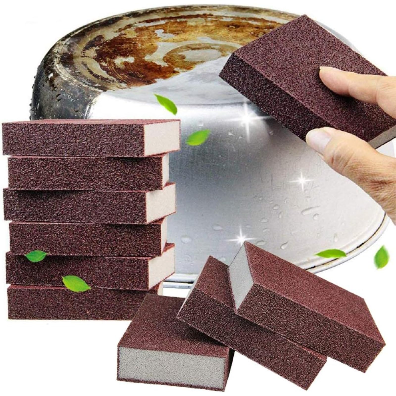 2PCS Carborundum Nano Sponge for Rust Removal - Magic Emery Scouring Pad Quickly Cleans Pots, Pans, Bathroom & Kitchen Surfaces - Heavy-Duty Descaling and Stain Cleaning Sponge Brush