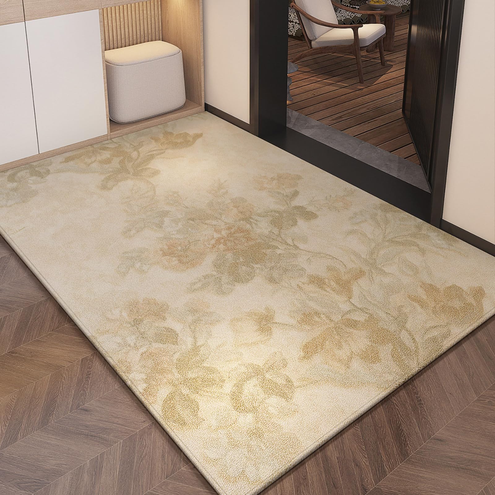 Fussmatte Aussen 90x150 Gelb Hellgrün Blumenmuster Schmutzfangmatte rutschfeste Fußmatte Außen für Eingang Patio Flur Garten Türmatte Maschinenwaschbare Fußmatten Haustür