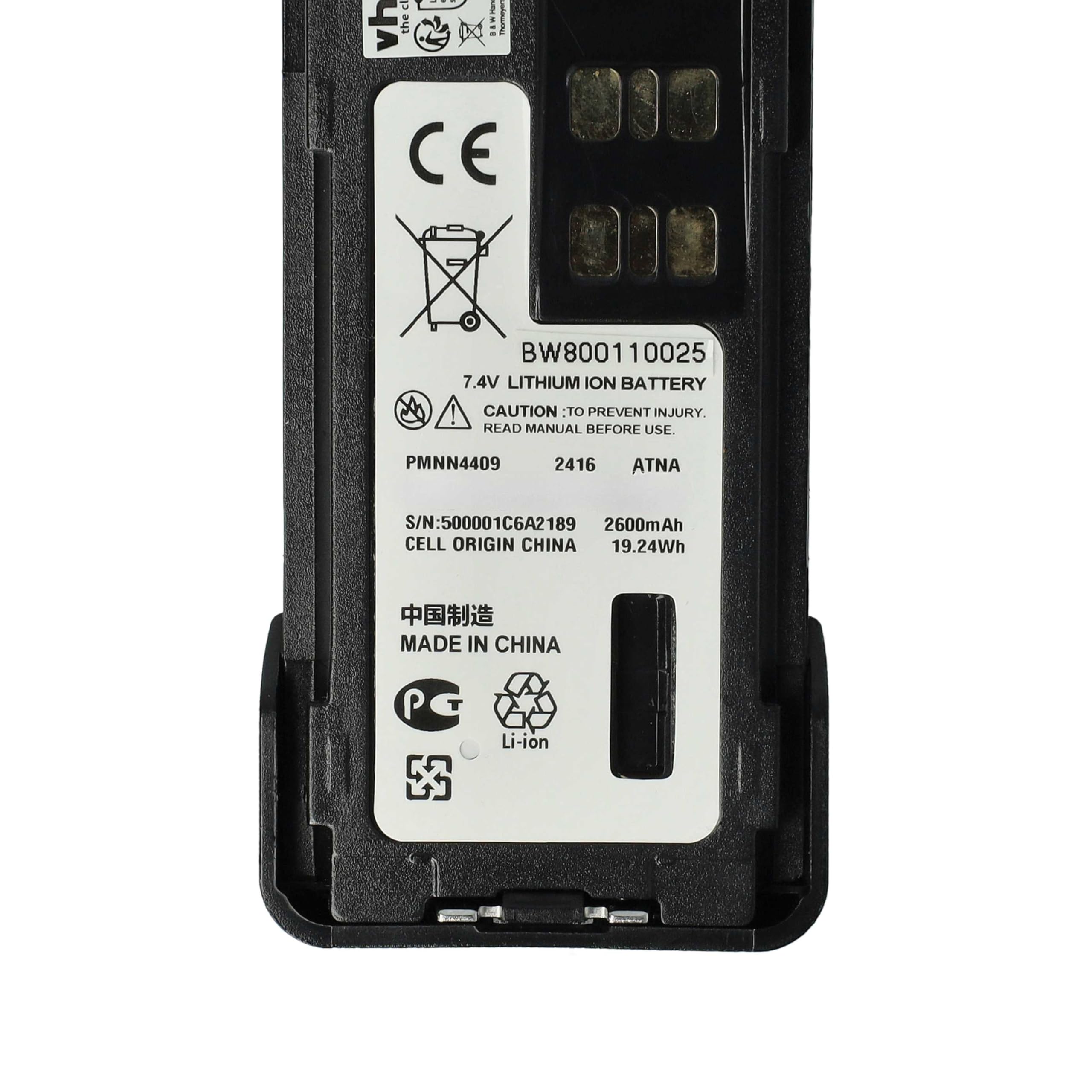 vhbw batteria sostituisce Motorola PMNN4406, PMNN4406BR, PMNN4409 per radio (2600mAh, 7,4V, Li-Ion) + clip
