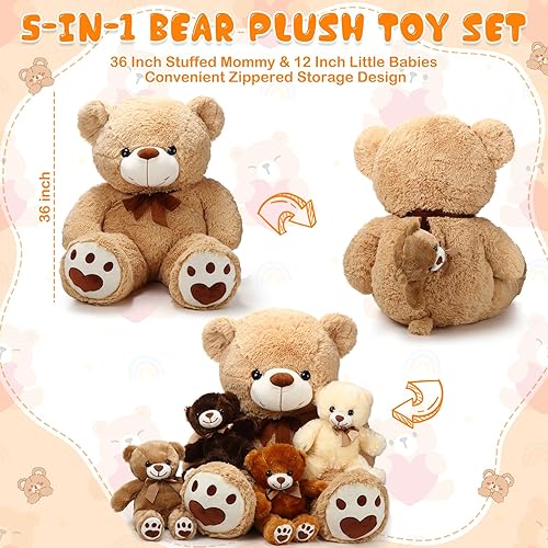 Miniatura 2 de Liliful Juego de 5 animales de peluche de oso de 36 pulgadas con 4 osos de bebé en su barriga, oso gigante de peluche para Navidad, día de San