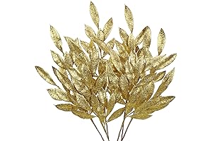 6Pcs Gold Sprays for Christmas Tree with 24" Artificial Gold Bay Leaf