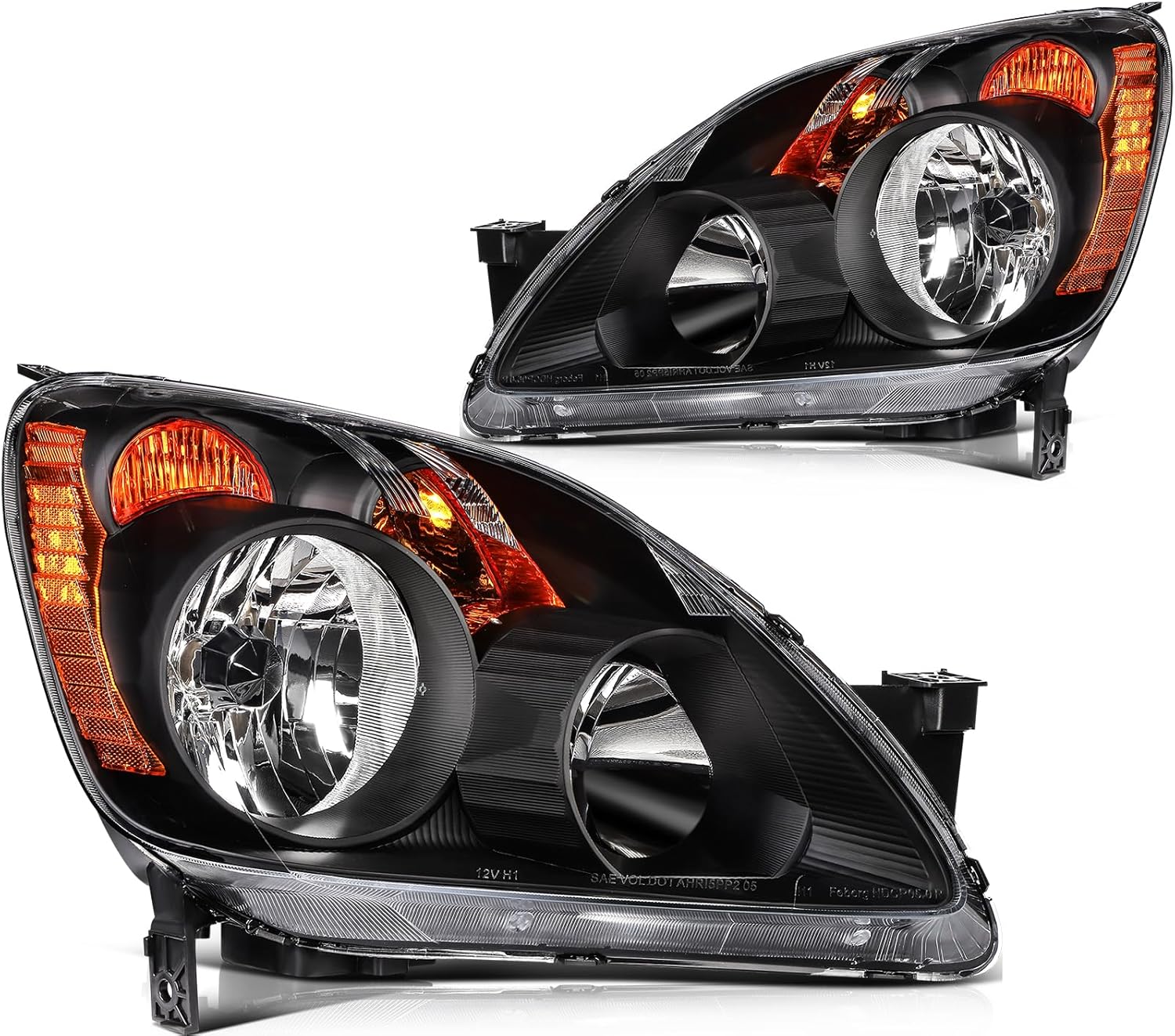 Headlight Assembly Compatible with 2005-2006 Honda for CRV 4-Door Sport Utility Black Housing Onyx Black Driver and Passenger Side Headlamp 33151S9AA11 33101S9AA11 HO2518107
