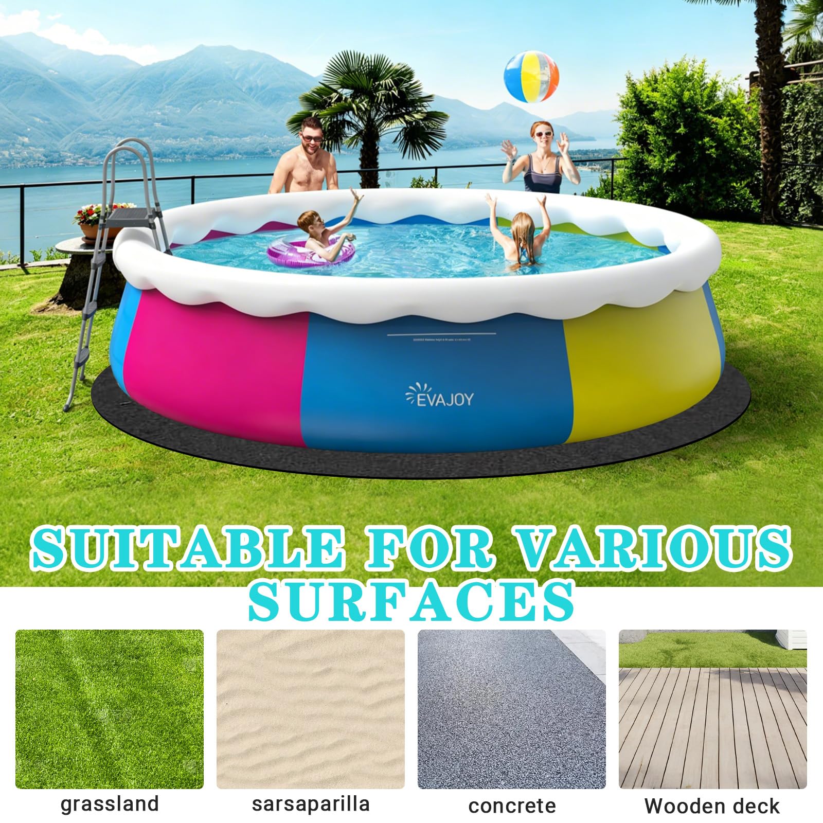 Poolunterlage Rund, Pool Unterlage Outdoor, Bodenschutzmatte Pool, Poolmatten Schutzboden Faltbarer, Whirlpool Unterlage, Pool Bodenplane, Wiederverwendbar (370CM)