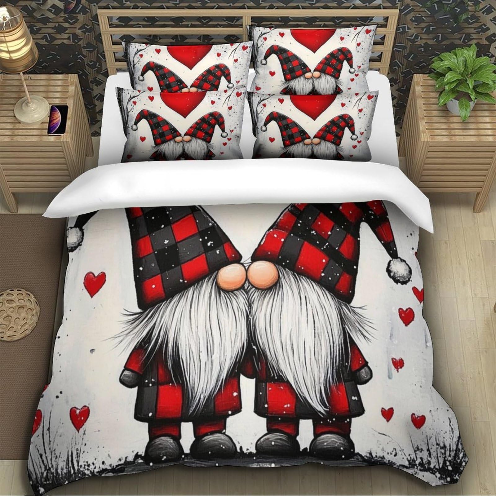 3D Druck Nordische Wichtel Bettbezug Mikrofaser Schlafzimmer Deko Pärchen Motiv Bettwäsche Set Hautfreundlich Atmungsaktiv Geschenk Super King（260x220cm）