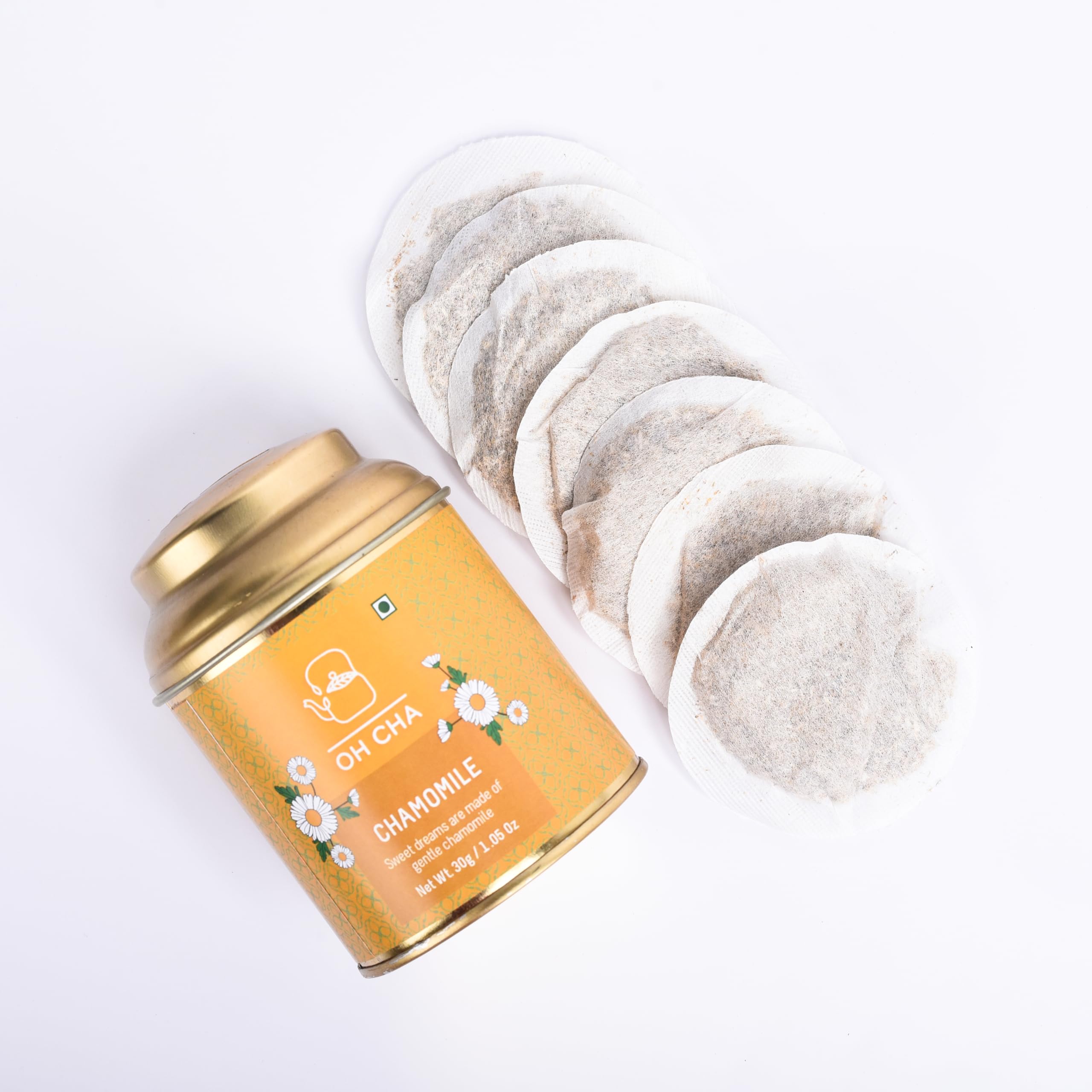 OH CHA - Chamomile Tea Bags, 100% Natural Eco-Friendly Round, 15pcs | Camomile Flower for Sleep, Calming Tisane | Anxiety & Stress Relief 2