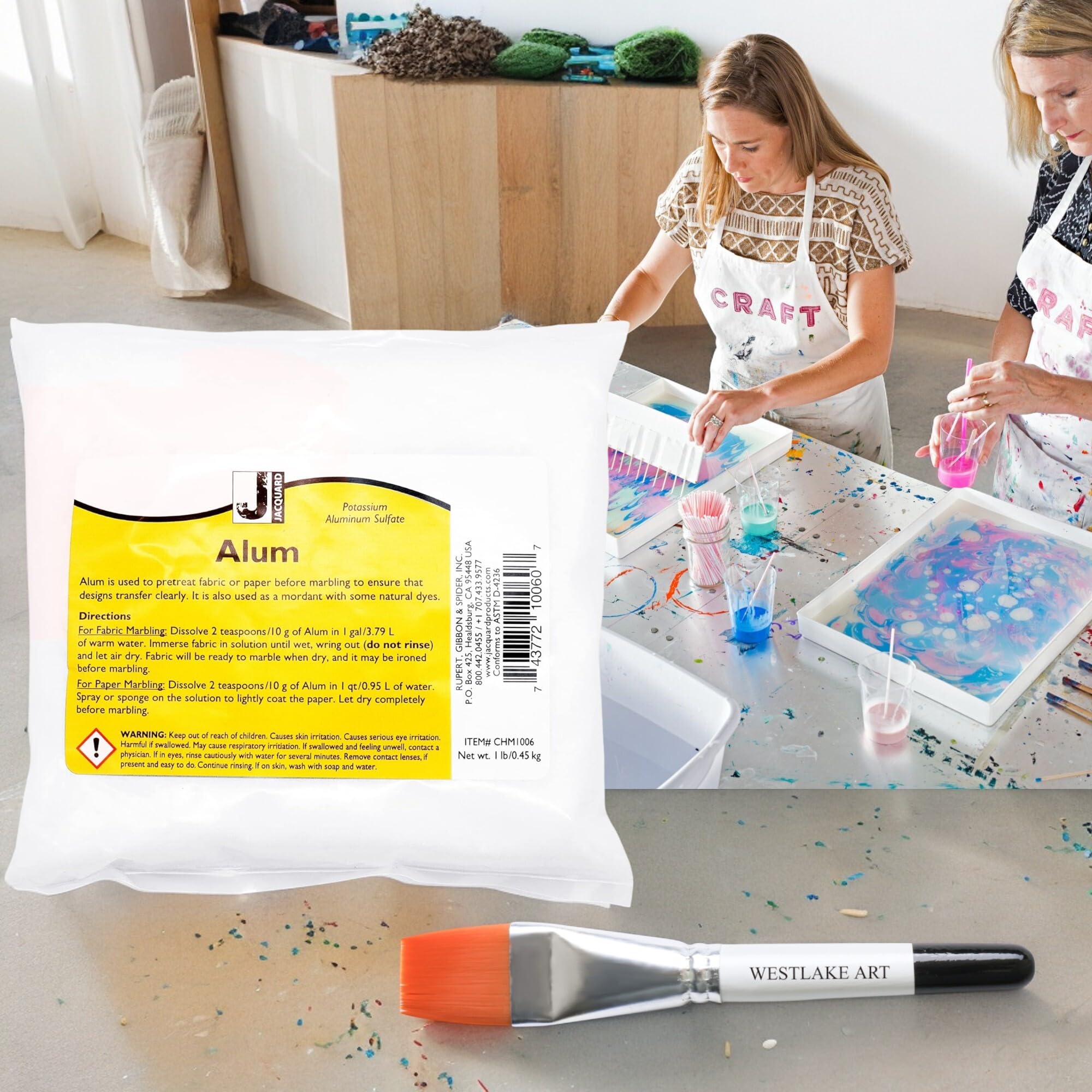 westlake art Fabric Dye Powder, 1 Pounds-Vibrant & Long-Lasting Alum Pre-Treatment for Marbling Projects, Bundle with Watercolor Paint Brush, White Dye for Fabric (Pack of 2) - Image 3