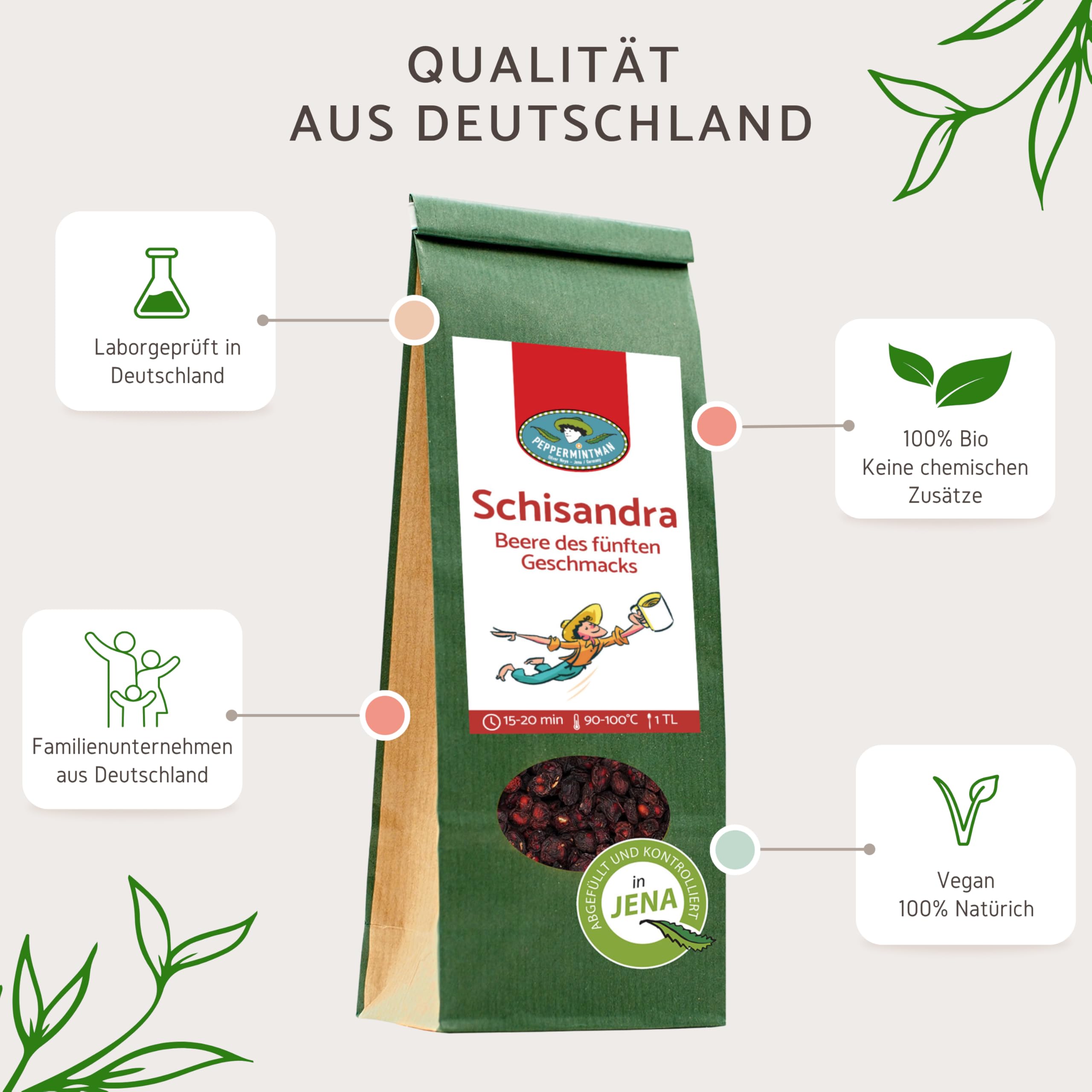 Schisandra Baies de 800 g – Baies de schisandra sélectionnées à la main comme collation, thé savoureux ou ingrédient pour de nombreux plats – PEPPERMINTMAN