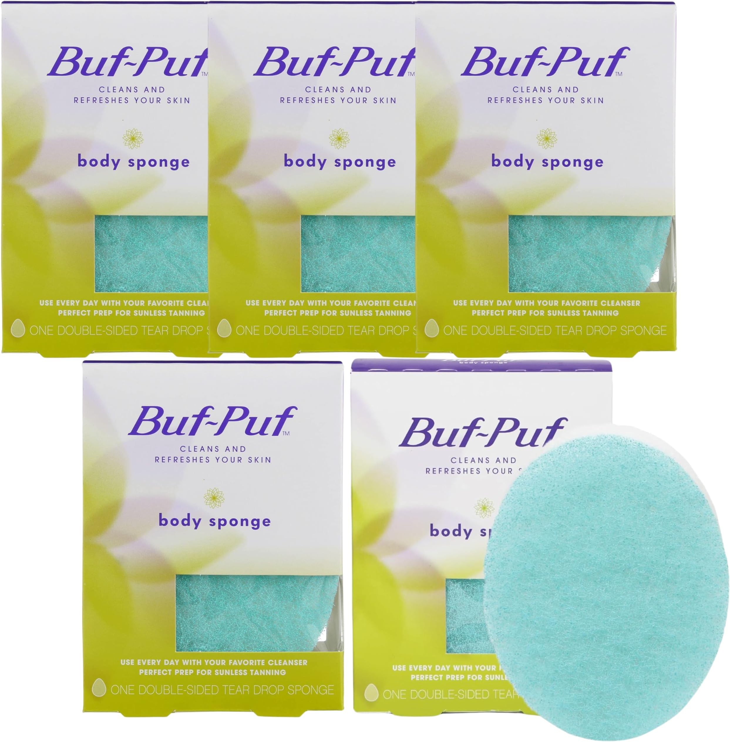 Buf, Puf Double, Sided Body Sponge (Quantity of 5)