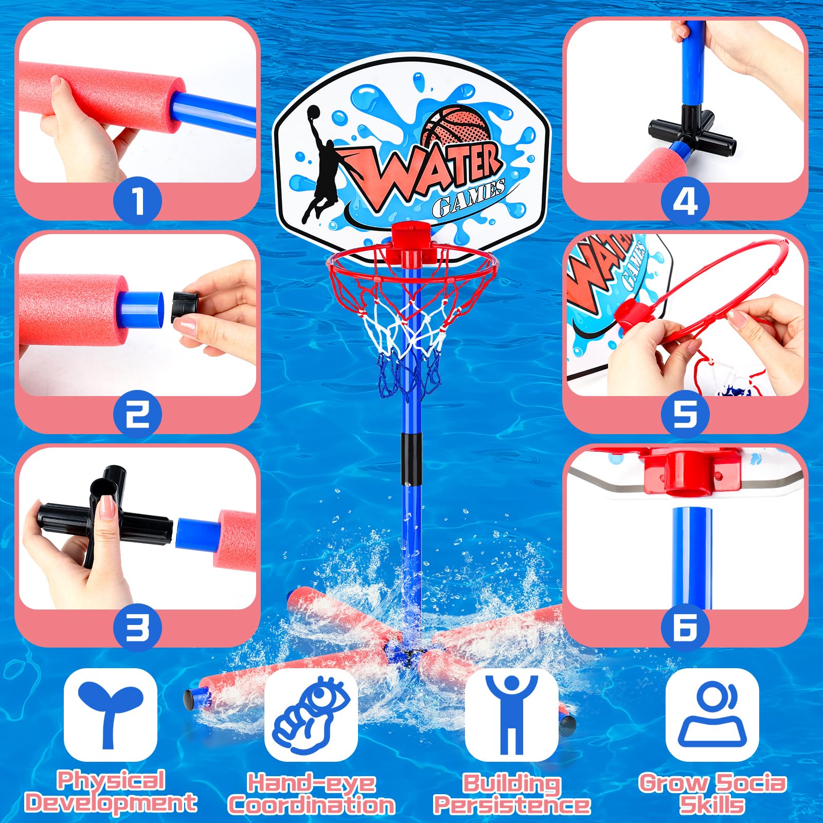 Woop piscina Canestro da Basketball, Sportiva Gonfiabile per Piscina con 2 Basket