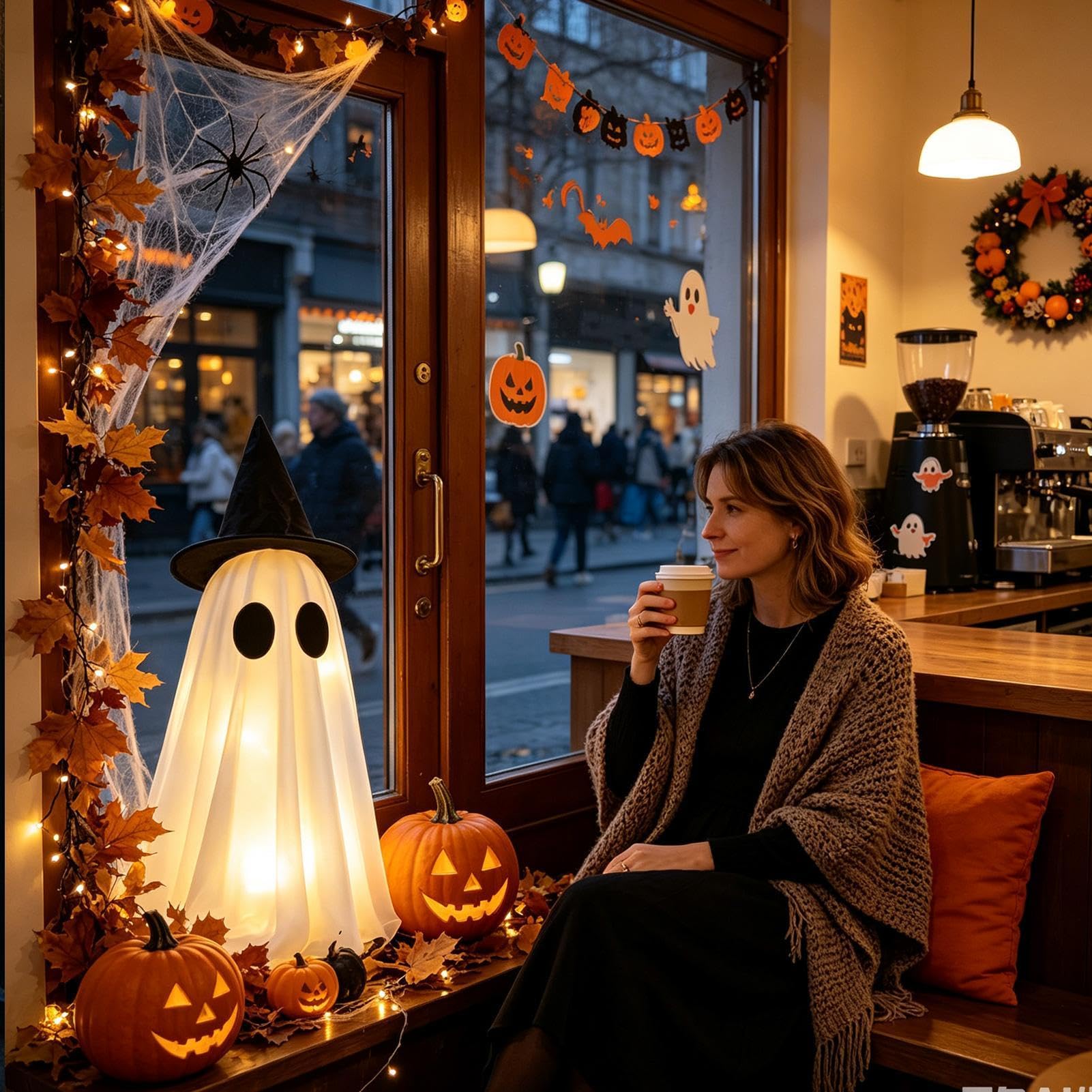 Decorazione Fantasmi Luminosi Halloween Fantasma Spaventoso con Cappello da | Decorazioni Halloween da Esterno Per Cortile Giardino Prato Portico Finestra Casa Ufficio Patio All'Aperto