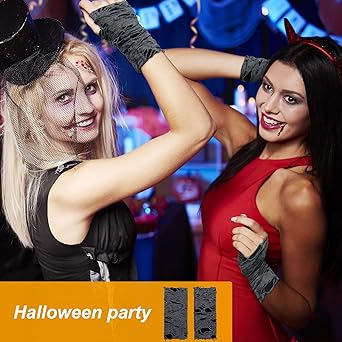 2 Paar Fingerlose Halloween-Handschuhe | Zerrissenes Spinnennetz-Design | Schwarz Für Cosplay & Party