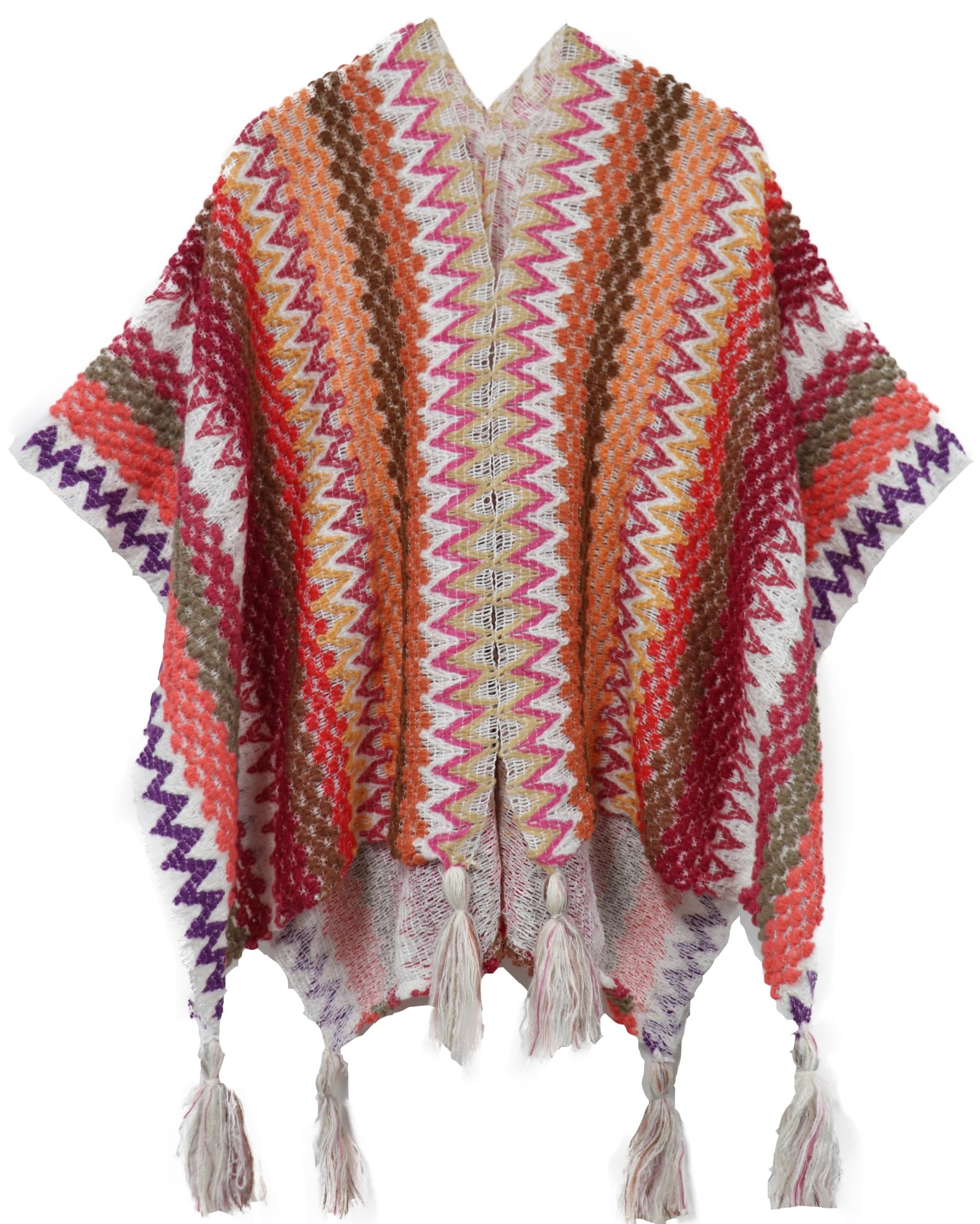 Miaikvs Poncho à rayures colorées vintage style ethnique pour femme - Châle en tricot - Cardigan ouvert sur le devant pour femme