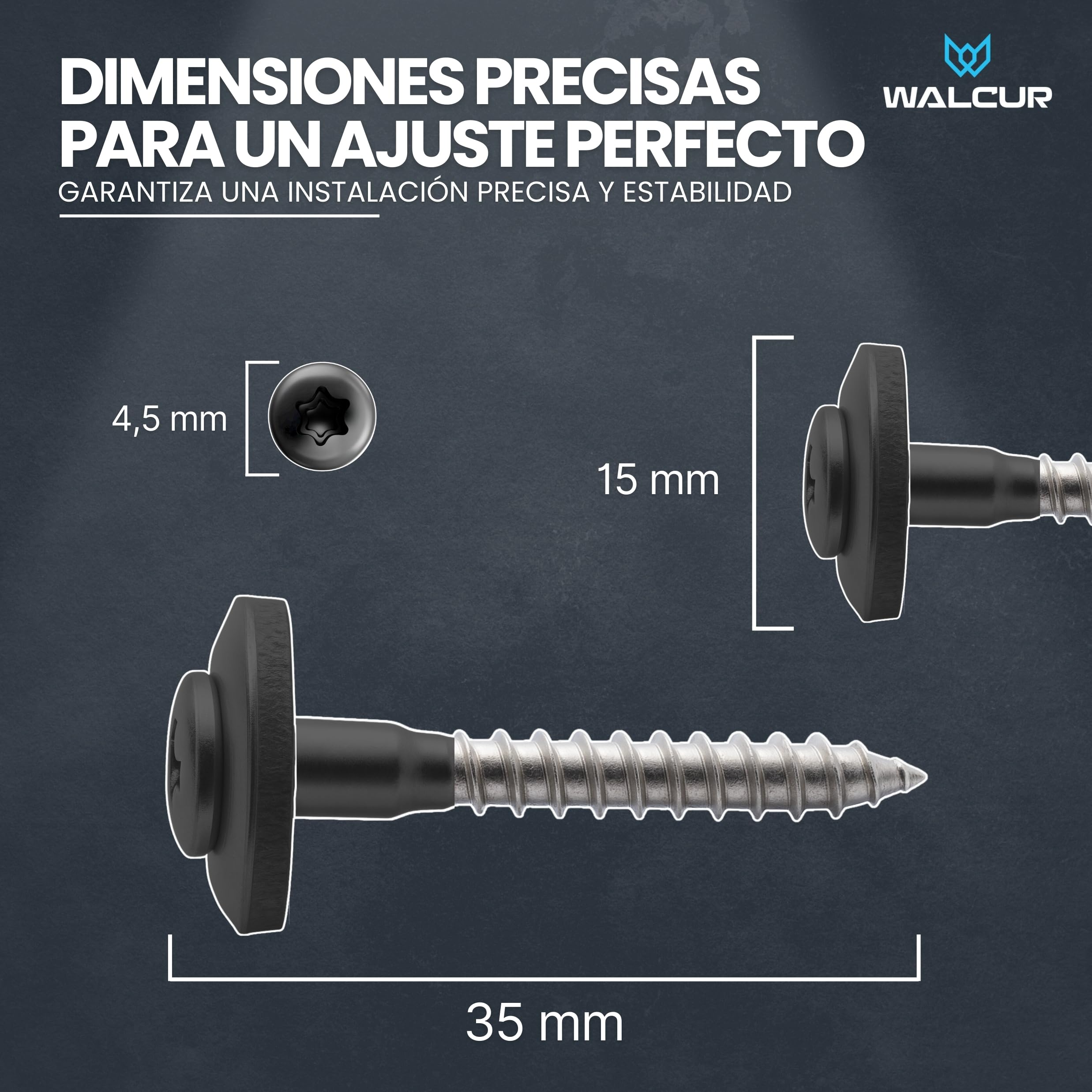 WALCUR Tornillos Spengler ø 4.5 x 35 mm Tornillos de Acero Inoxidable Autoperforantes para Tarimas 100 Piezas Tornillos para Techos a Prueba de Fugas con Arandelas de Goma Antracita Gris
