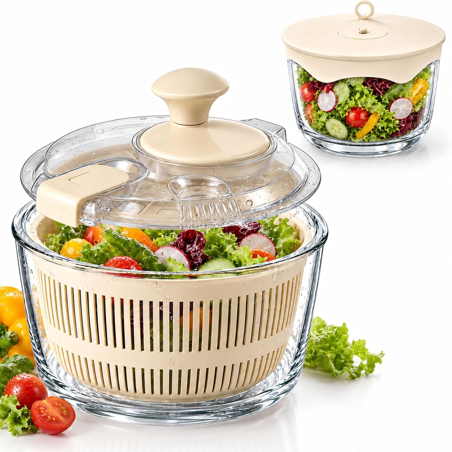 3.2 Qt Glass Salad Spinner with Storage Lid Gray