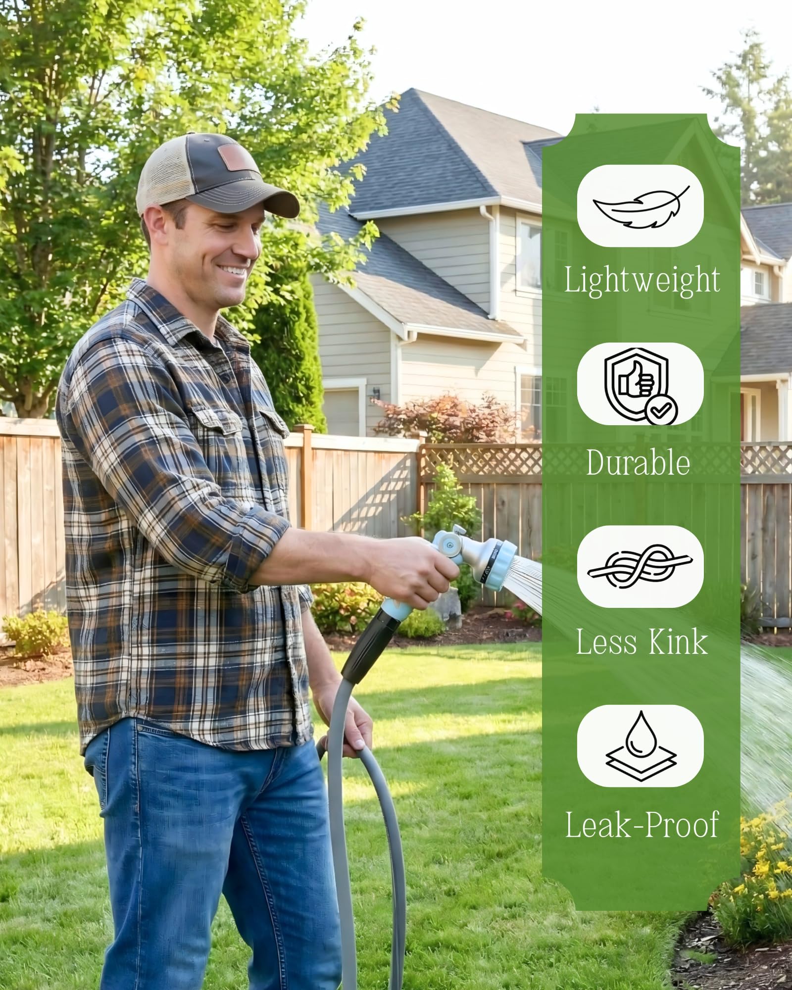 Leichter Gartenschlauch, 30 m, flexibler, knickfester Wasserschlauch, nicht erweiterbar, strapazierfähig, für Rasen, Wohnmobil, Gartenarbeit und Outdoor, 1,6 cm