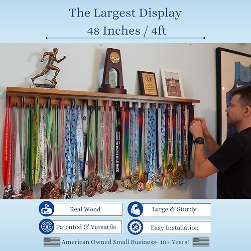 Miniatura 7 de Estante para medallas de 4 pies - Colgador de medallas Premier, estante expositor y estante para trofeos para gimnasia, fútbol, baloncesto, fútbol