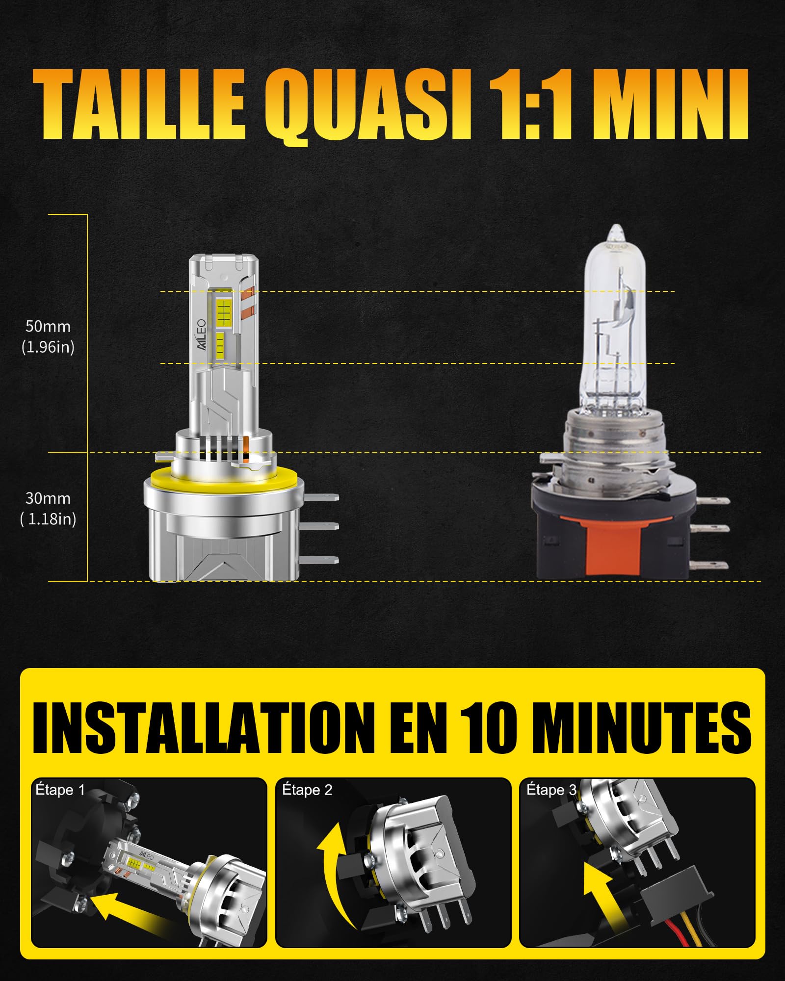 Ampoules LED H15 6500K Blanc Froid 24000LM 100W, Feux de Route et Feux Diurnes, Plug & Play 9–48V, Remplacement Ampoule H15 pour Voiture, Phare à LED Auto, Lot de 2