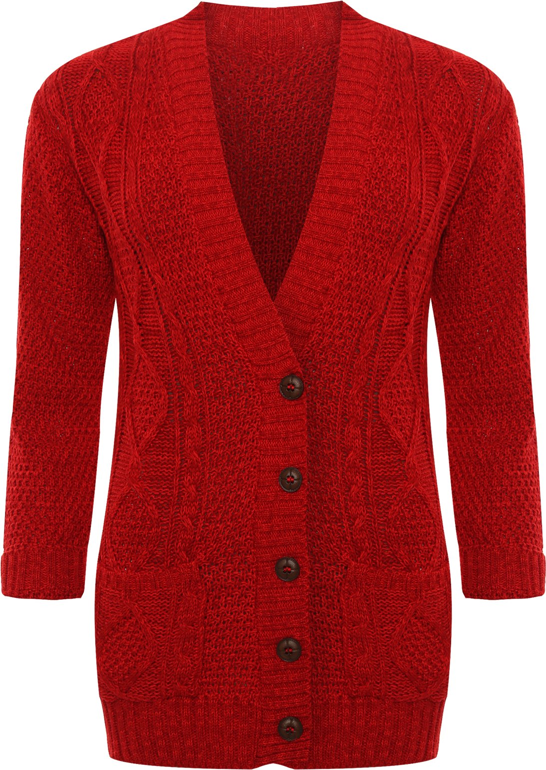 Wearall Women's Red Cable Knitted Button Cardigan Long Sleeve Boyfriend Top - 8/10