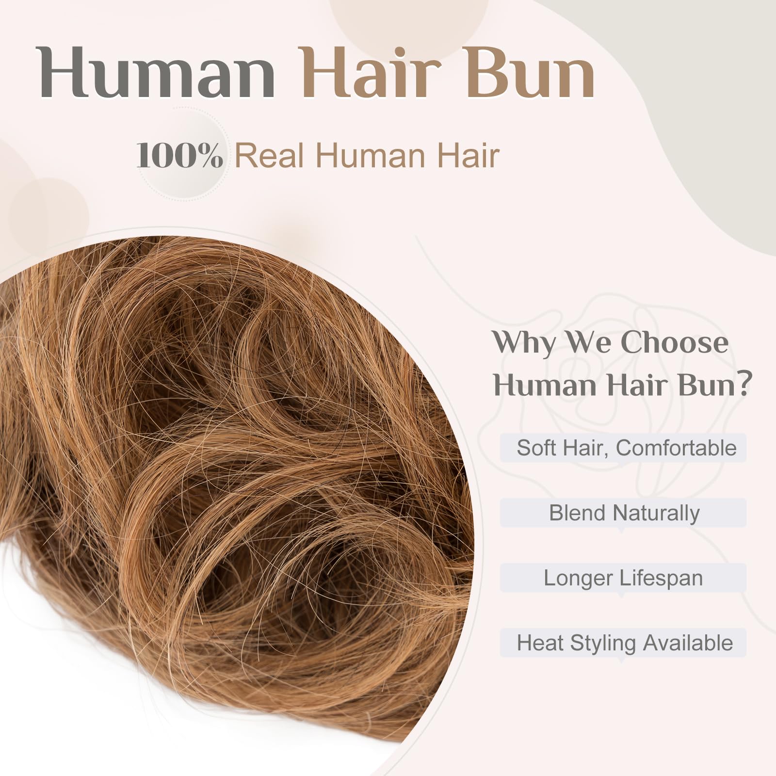 Elailite Human Hair Bun Scrunchie Messy Hair Piece Real Hair Covered Donuts Updo Chignon For Women - #6R Light Brown - Image 3
