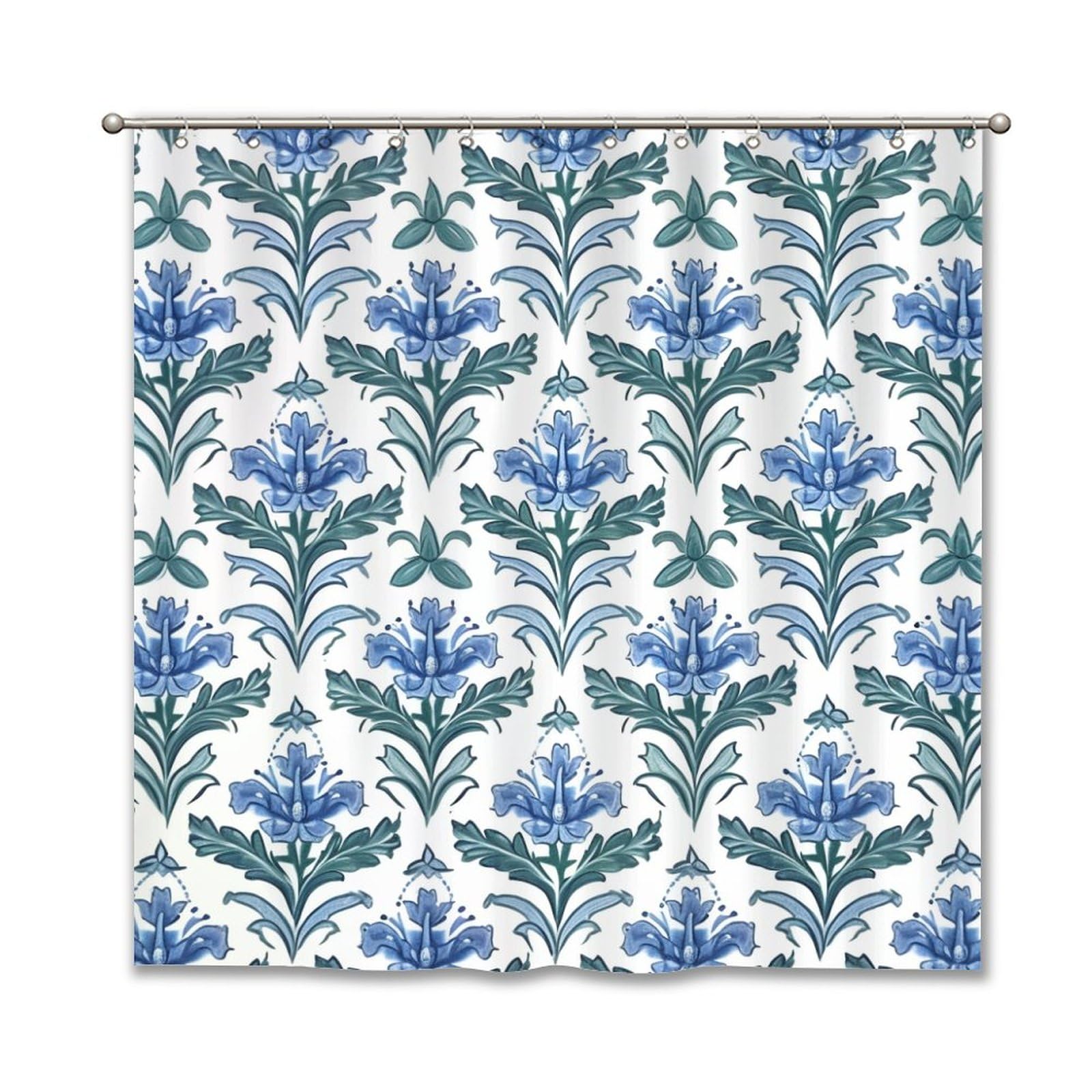 Yinrune Blue and White Shower Curtains for Bathroom Blue Lotus Chinoiserie Asian Inspired Bath Curtains Farmhouse Shower Curtain 72x72in Polyester
