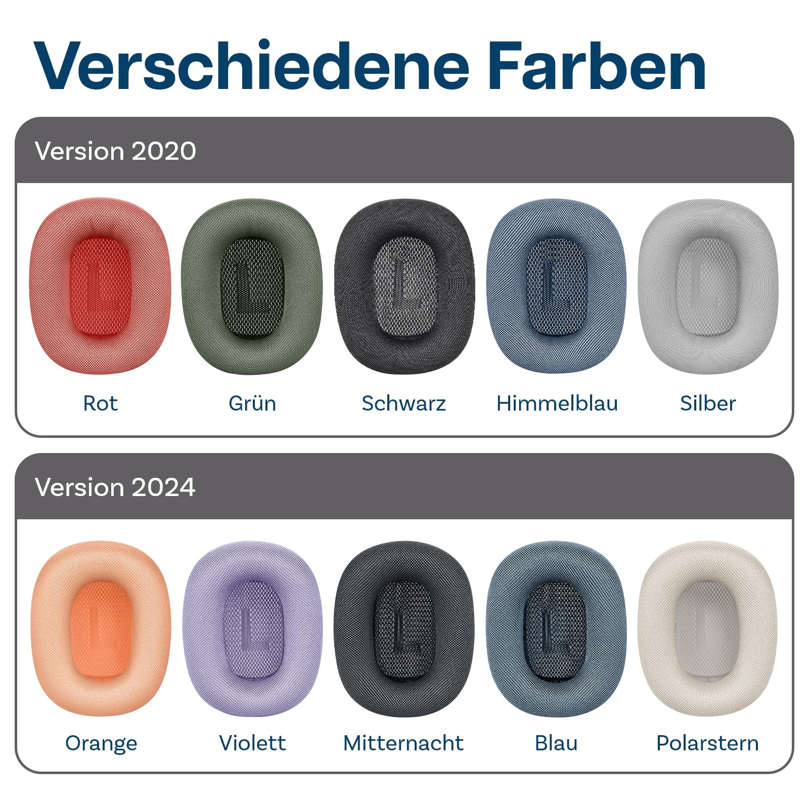 Ersatz Ohrpolster für AirPods Max Kopfhörer von MMOBIEL - Mesh Gewebe Kopfhörer Ohrpolster – Ersatzpolster – Grau