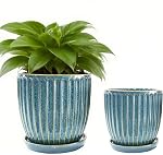 6 Inch Ceramic Plant Pots with Drain Hole & Saucer, Ceramic Pots for Indoor Plants - Succulent, Snake Plant, Money Tree, Aloe Vera, Basil Planter(Glaze Blue)