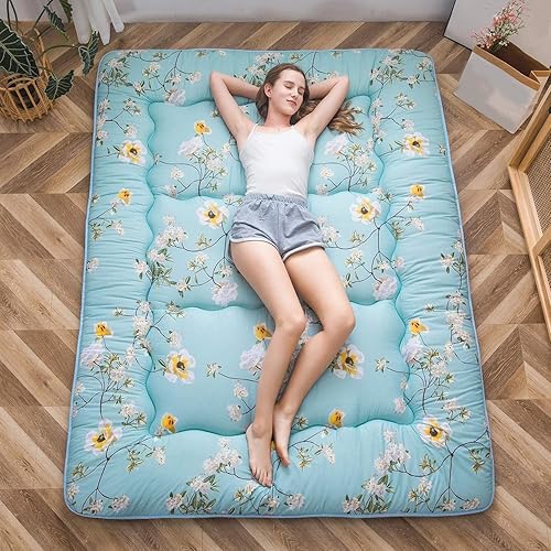 Miniatura 1 de Shiki - Colchón de futón japonés, colchón de tatami japonés, colchón grueso de suelo, tapete de dormir enrollable con funda lavable para dormitorio