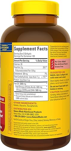 Miniatura 7 de Nature Made Suplementos de aceite de pescado Omega 3, cápsulas blandas de 1000 mg, aceite de pescado Omega 3 para un apoyo cardíaco saludable, 250