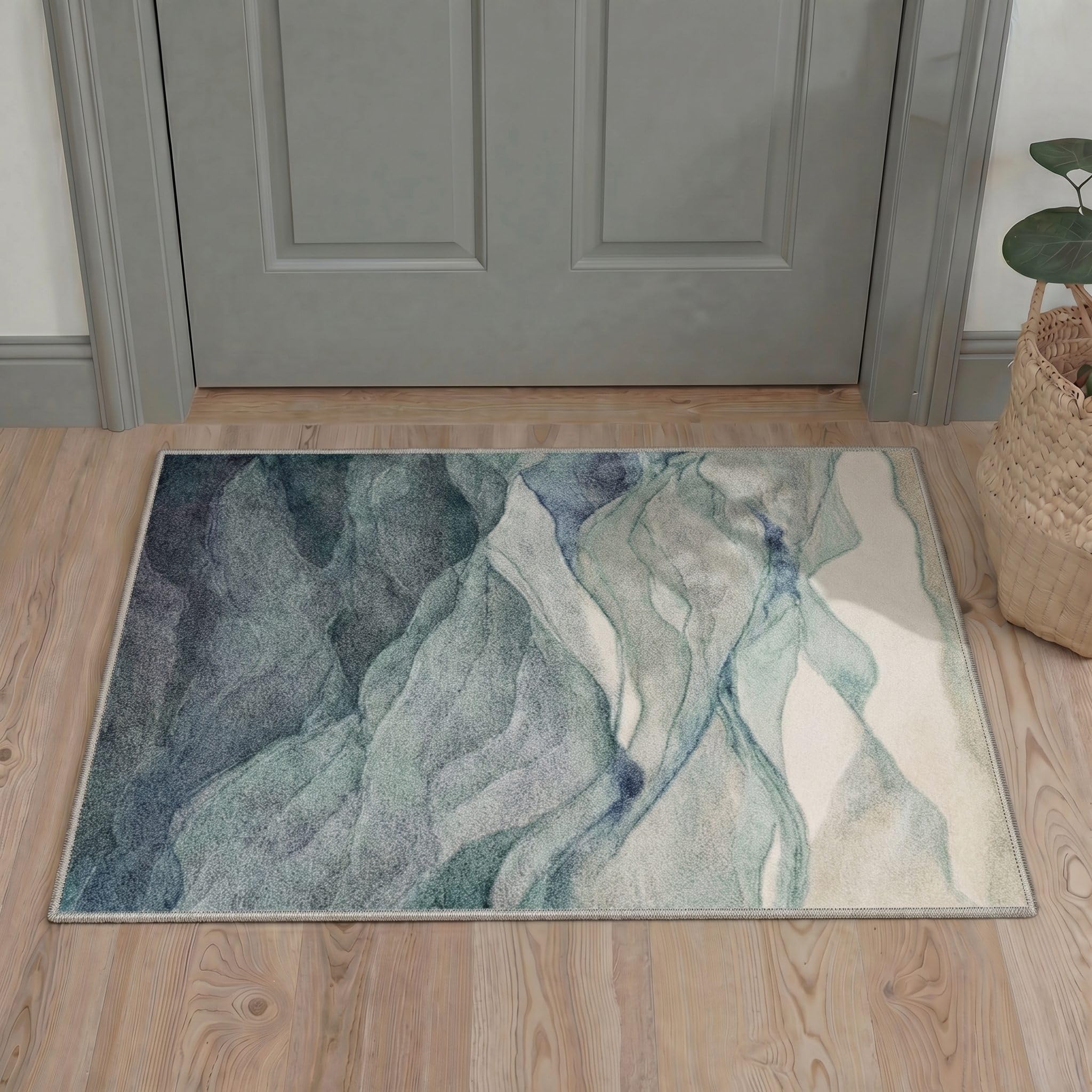 BEIMO 2x3 Area Rugs for Entryway, Dusty Teal Washable Abstract Rug